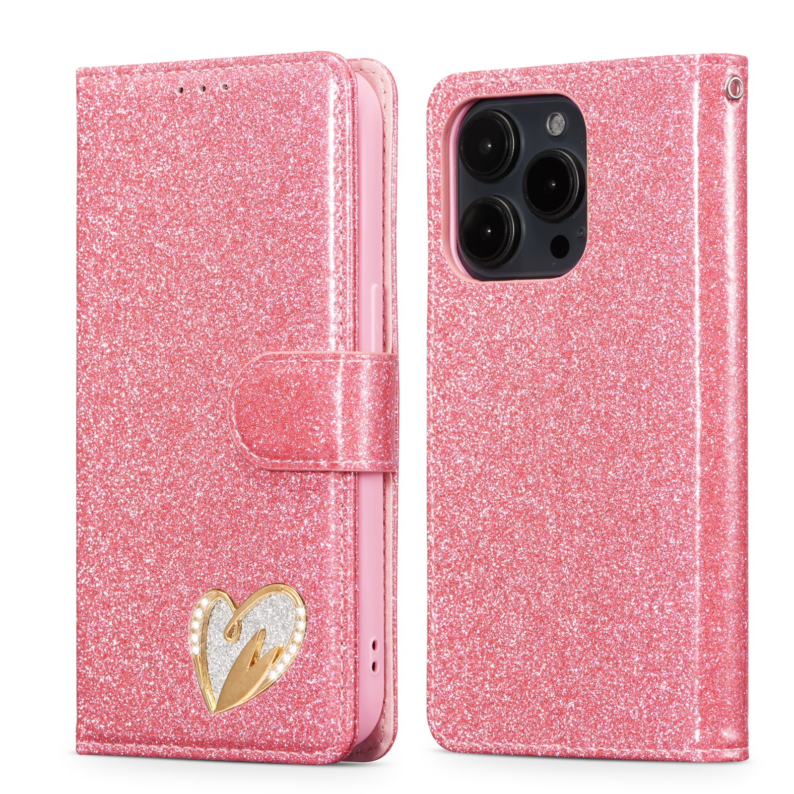 For iPhone 15 Pro Glitter Powder Love Leather Phone Case(Rose Red) - Shopkiz.com