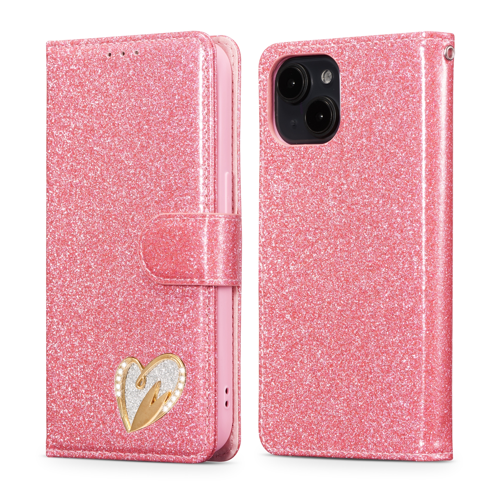 For iPhone 15 Plus Glitter Powder Love Leather Phone Case(Rose Red) - Shopkiz.com