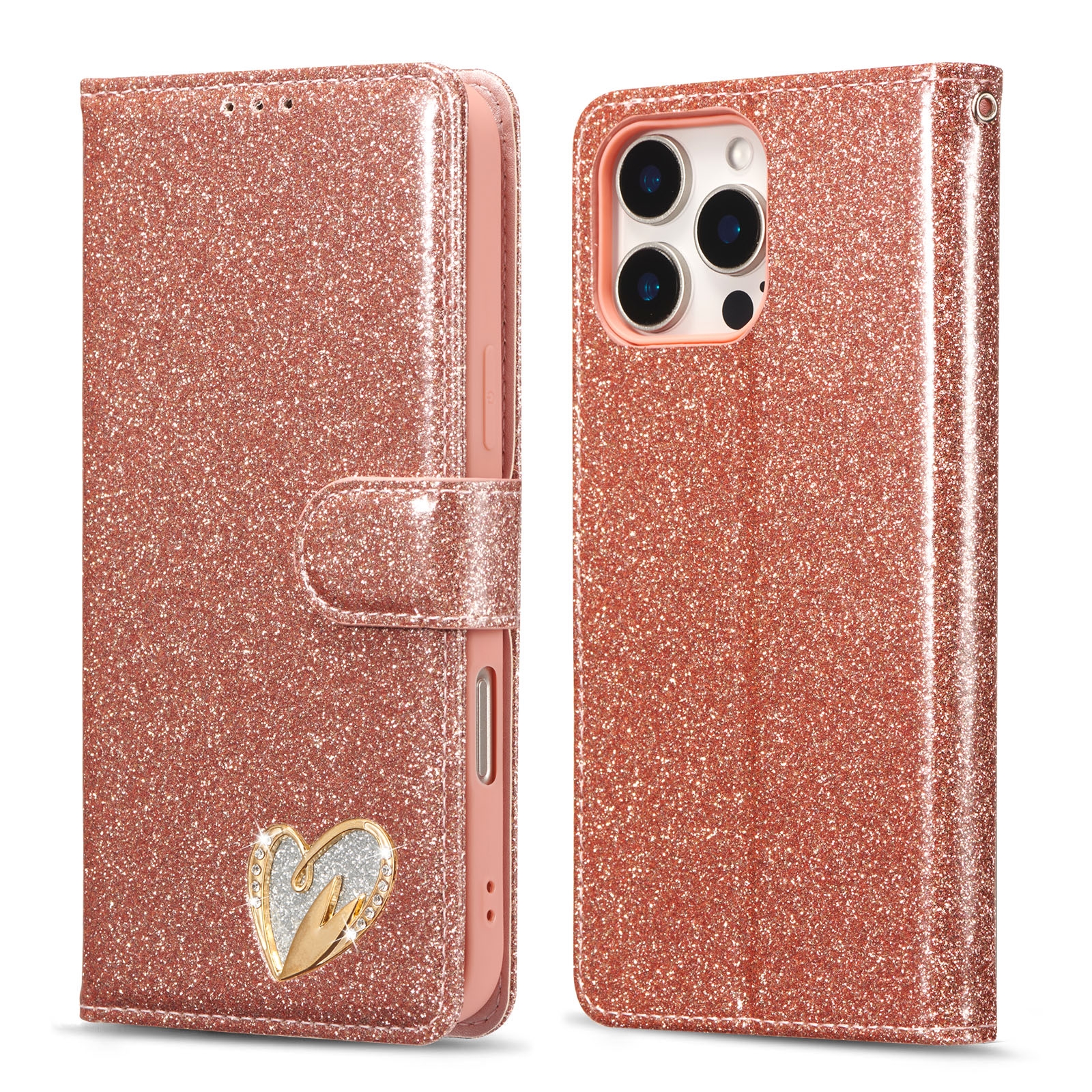 For iPhone 16 Pro Max Glitter Powder Love Leather Phone Case(Pink) - Shopkiz.com