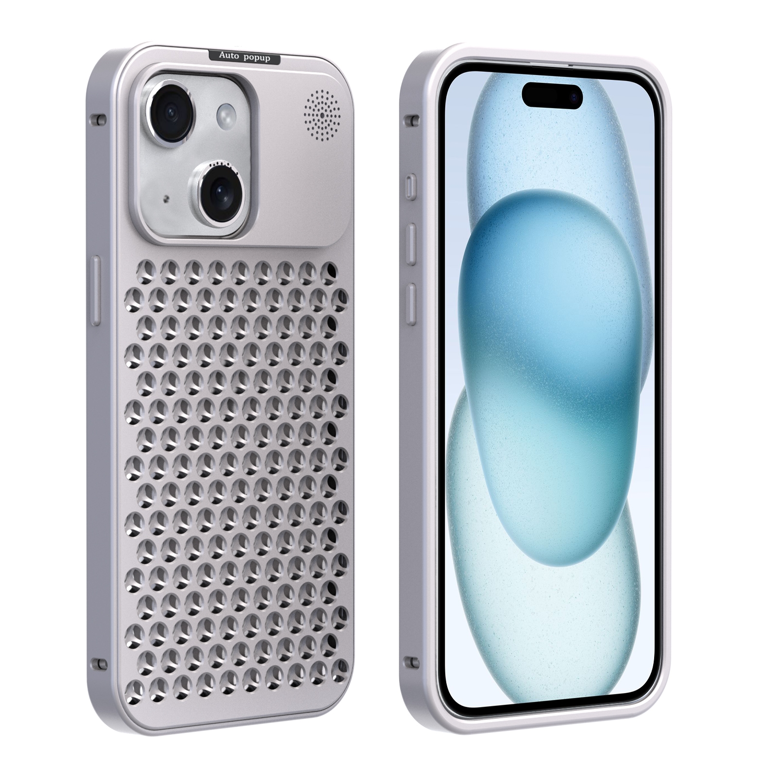 For iPhone 15 R-JUST RJ58 Aromatherapy Metal Cooling Phone Case(Silver) - Shopkiz.com