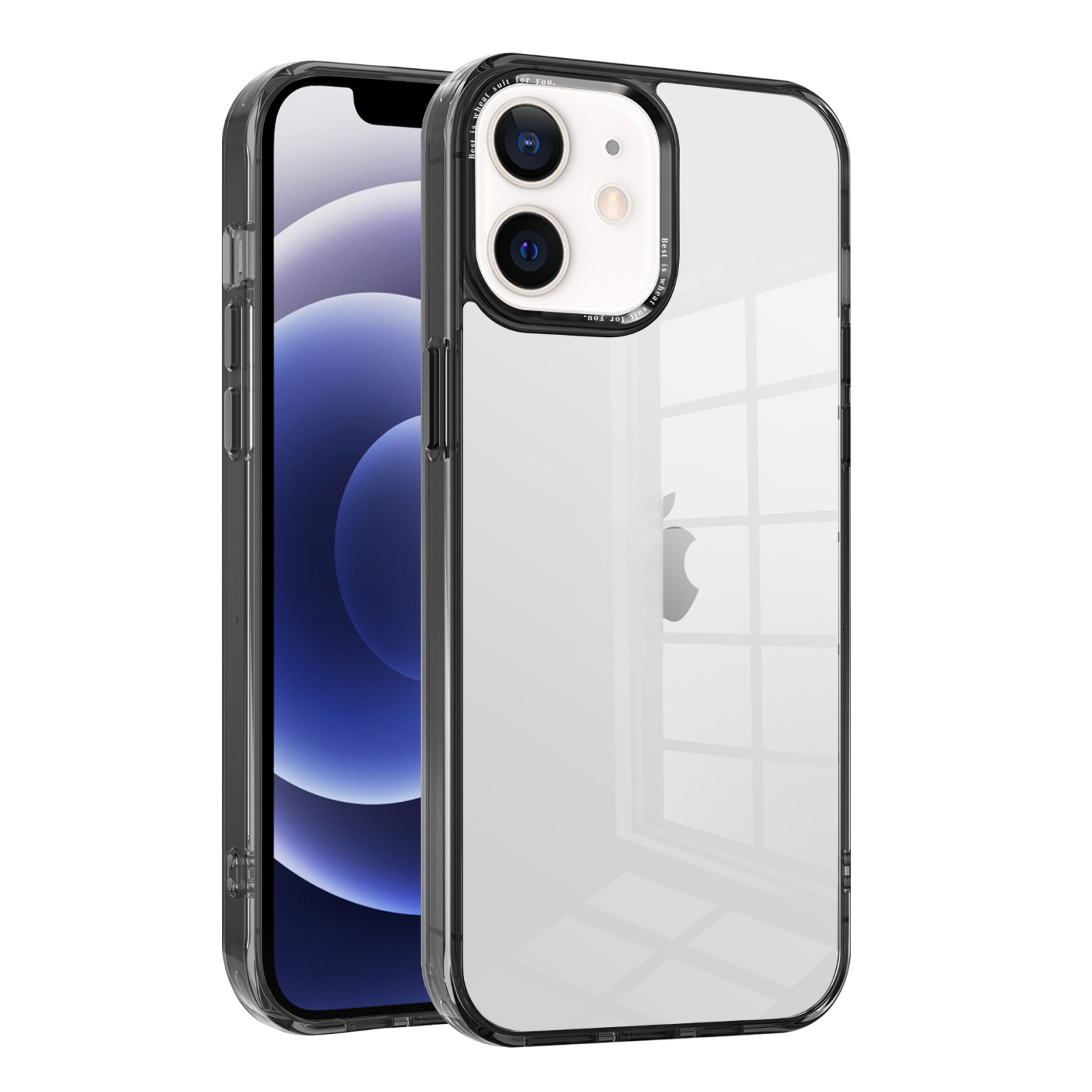 For iPhone 12 Ice Color Clear Acrylic Hybrid TPU Phone Case(Transparent Black) - Shopkiz.com