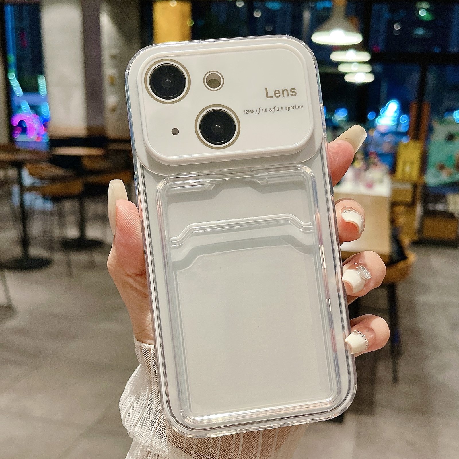 For iPhone 15 Plus Large Window PC Hybrid TPU Phone Case with Card Slot(White) - Shopkiz.com