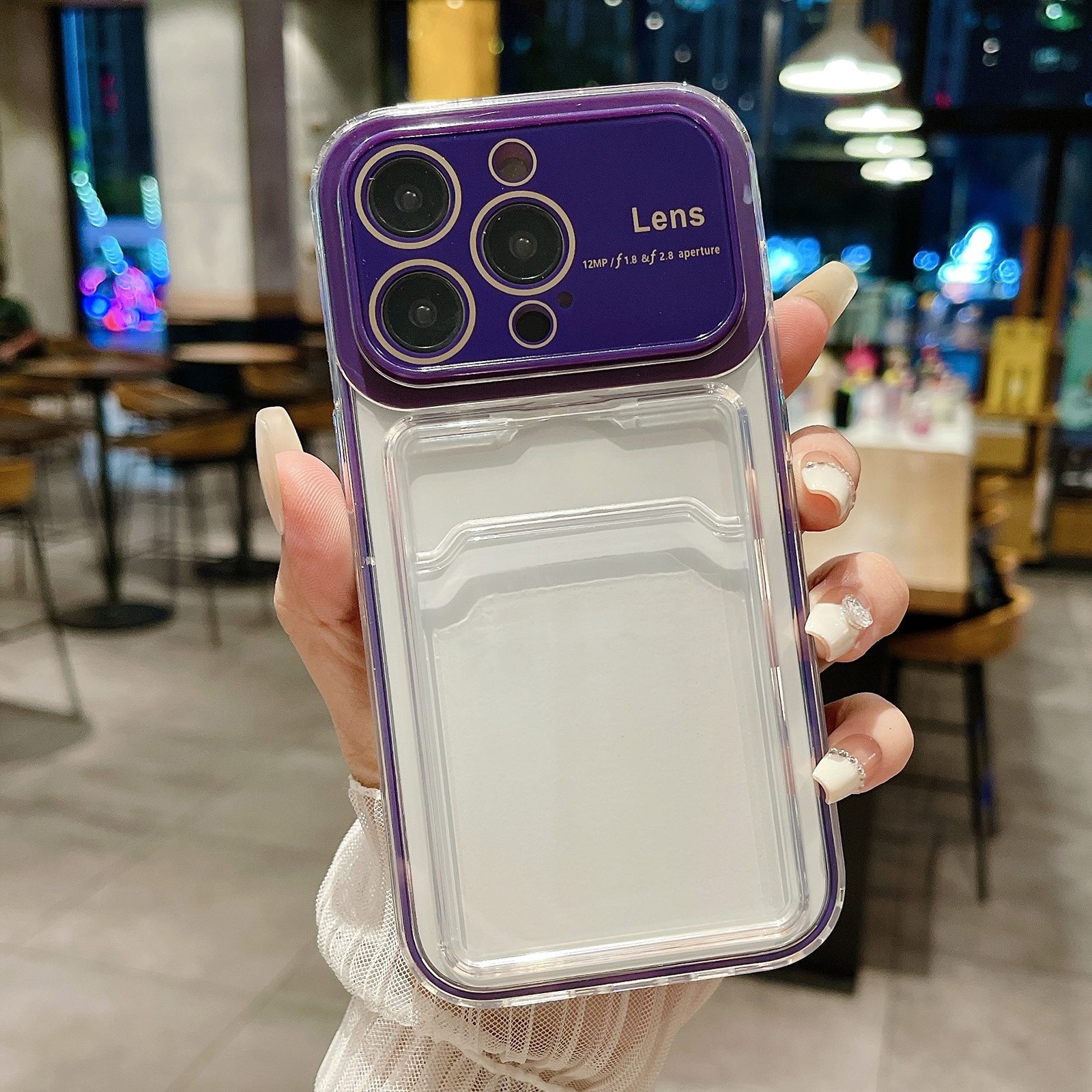 For iPhone 11 Pro Max Large Window PC Hybrid TPU Phone Case with Card Slot(Dark Purple) - Shopkiz.com