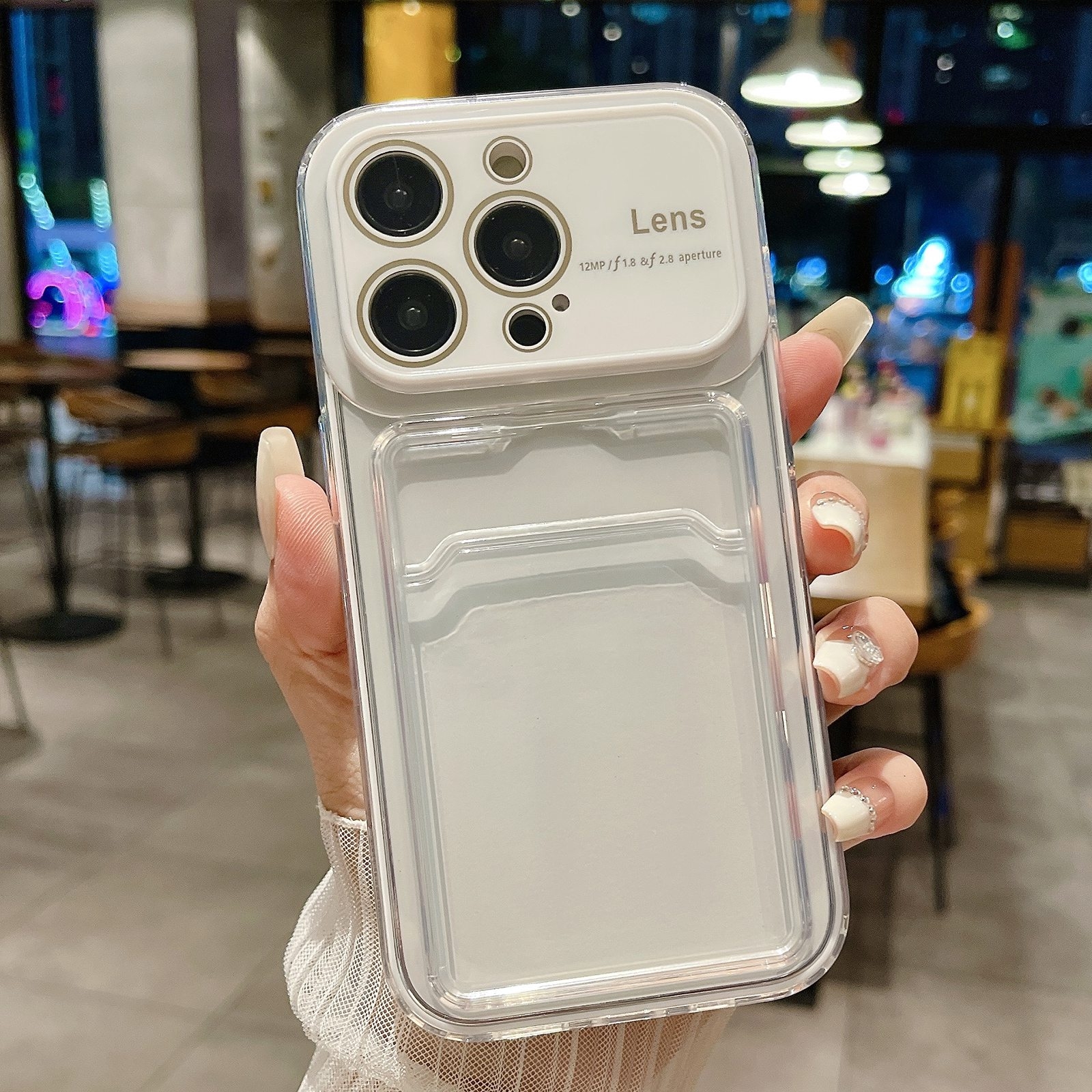 For iPhone 11 Pro Large Window PC Hybrid TPU Phone Case with Card Slot(White) - Shopkiz.com