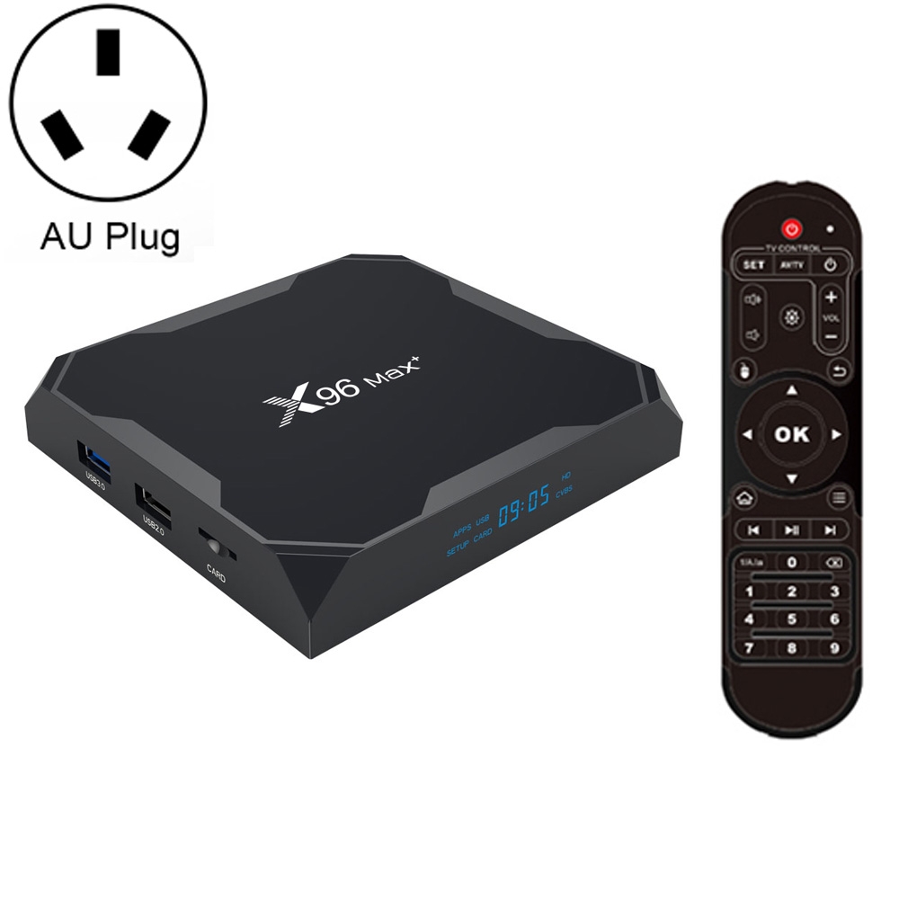 X96 max+ 4K Smart TV Box, Android 9.0, Amlogic S905X3 Quad-Core Cortex-A55,4GB+32GB, Support LAN, AV, 2.4G/5G WiFi, USBx2,TF Card, AU Plug -