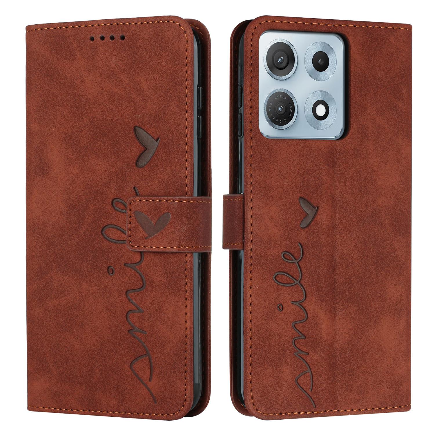 For Motorola Edge 70 Max 5G Skin Feel Heart Embossed Leather Phone Case with Long Lanyard(Brown) - Shopkiz.com