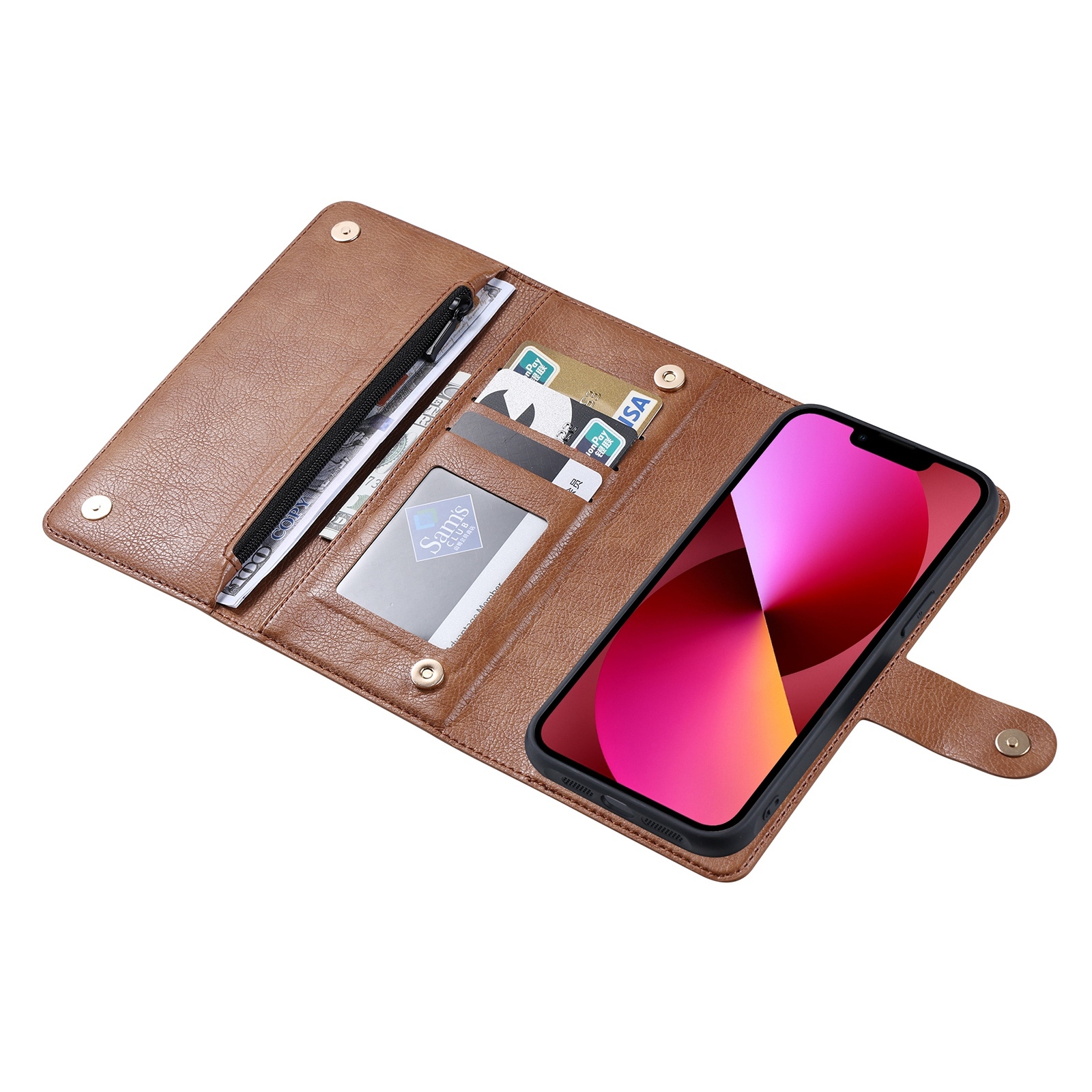 For iPhone 13 ViLi GV Series MagSafe Magnetic Zipper Leather Phone Case(Brown) - Shopkiz.com
