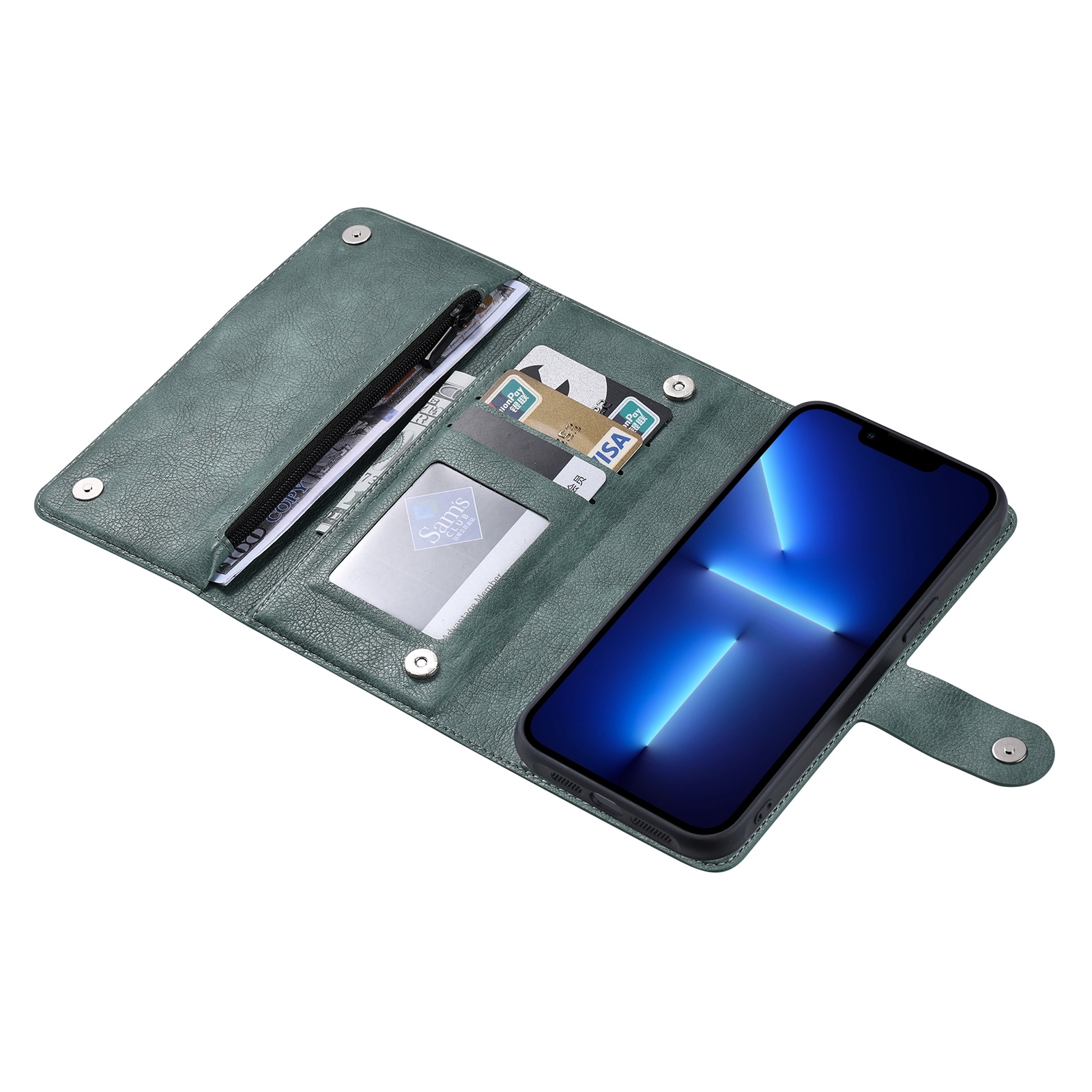 For iPhone 13 Pro ViLi GV Series MagSafe Magnetic Zipper Leather Phone Case(Green) - Shopkiz.com