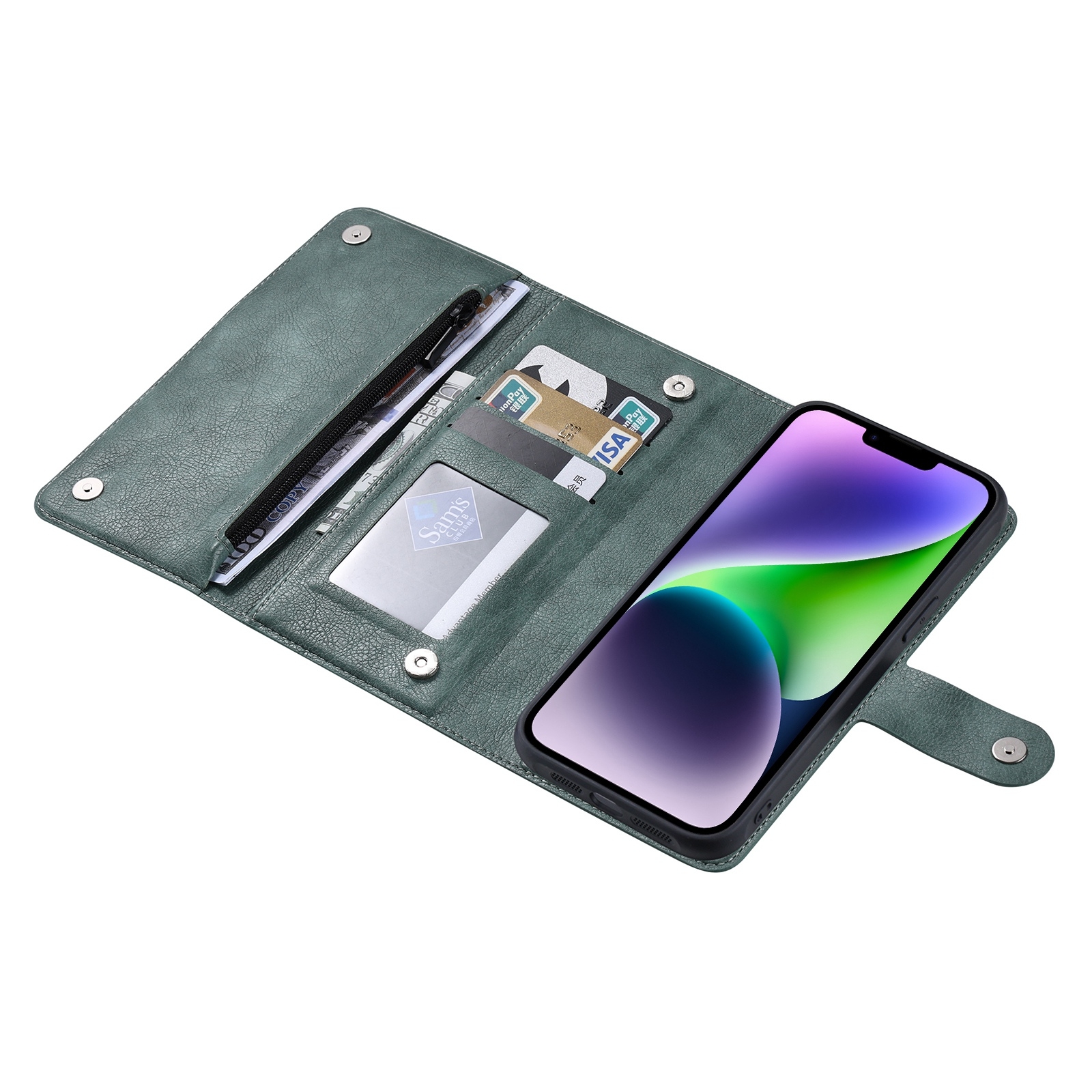 For iPhone 14 Plus ViLi GV Series MagSafe Magnetic Zipper Leather Phone Case(Green) - Shopkiz.com