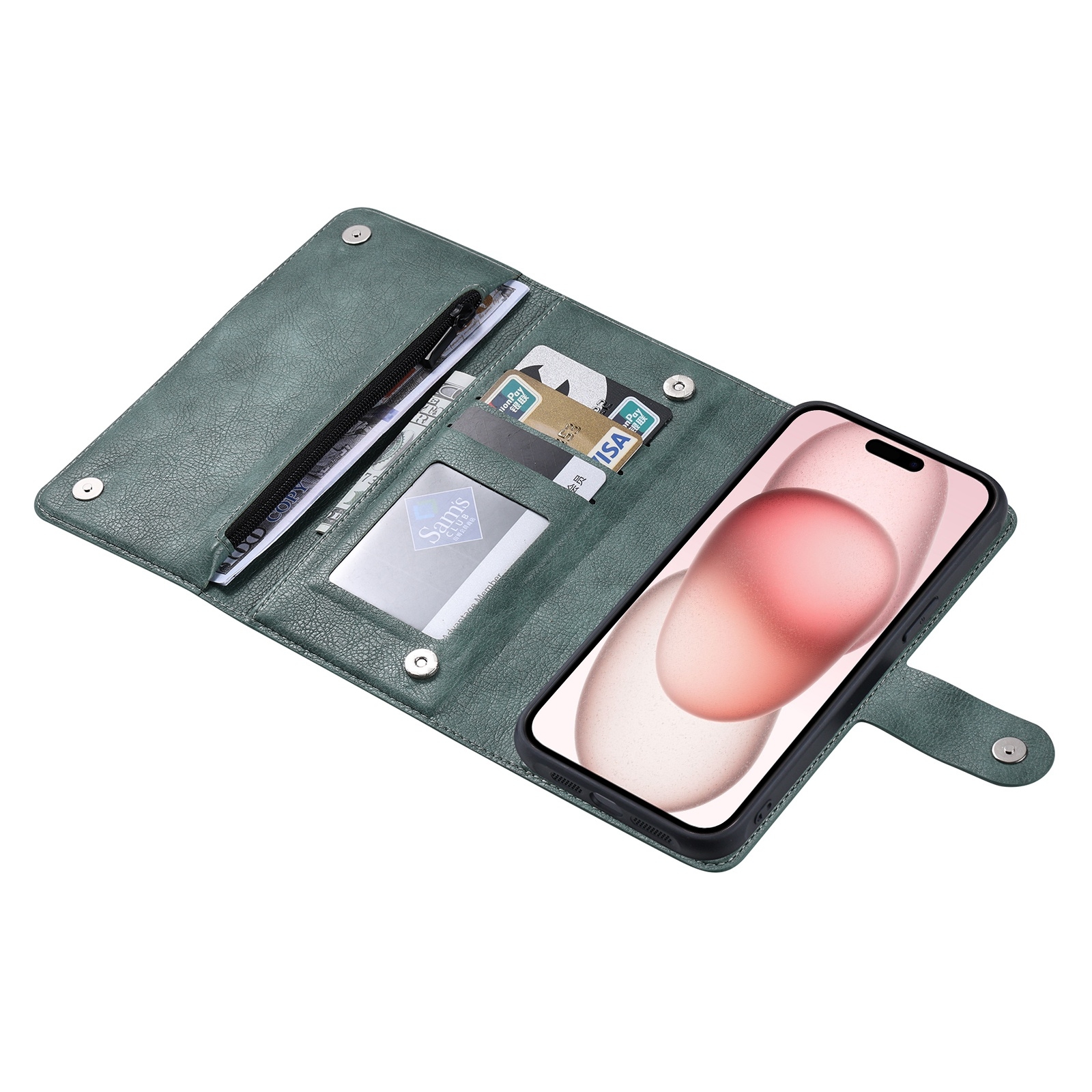 For iPhone 15 ViLi GV Series MagSafe Magnetic Zipper Leather Phone Case(Green) - Shopkiz.com
