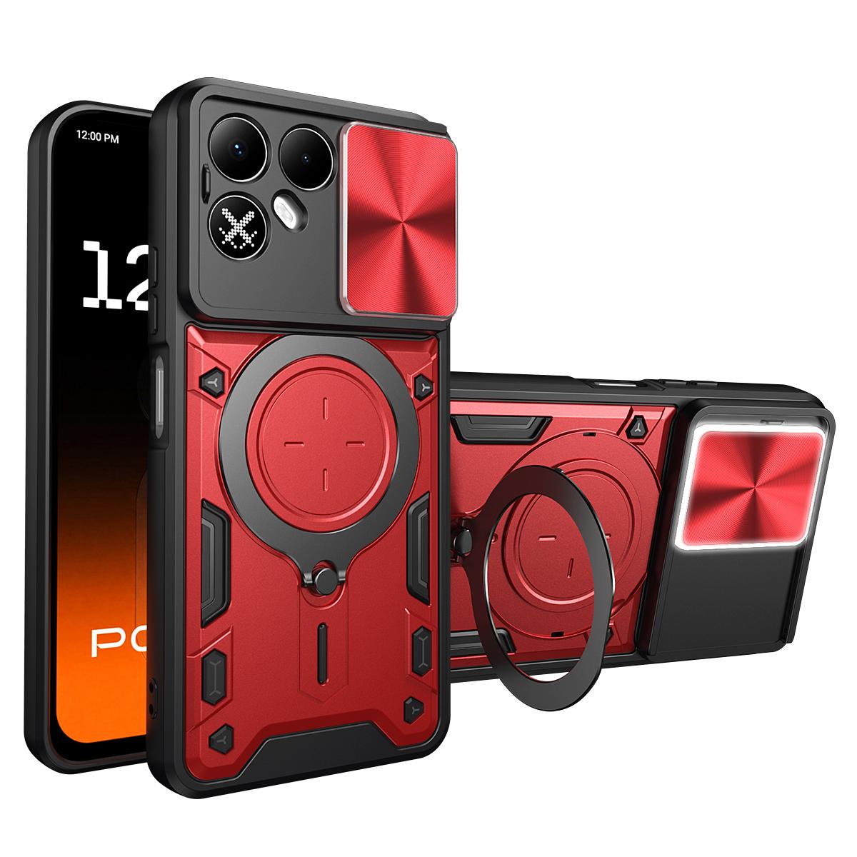 For Tecno Pova 8 5G CD Texture Sliding Camshield Magnetic Holder Phone Case(Red) - Shopkiz.com