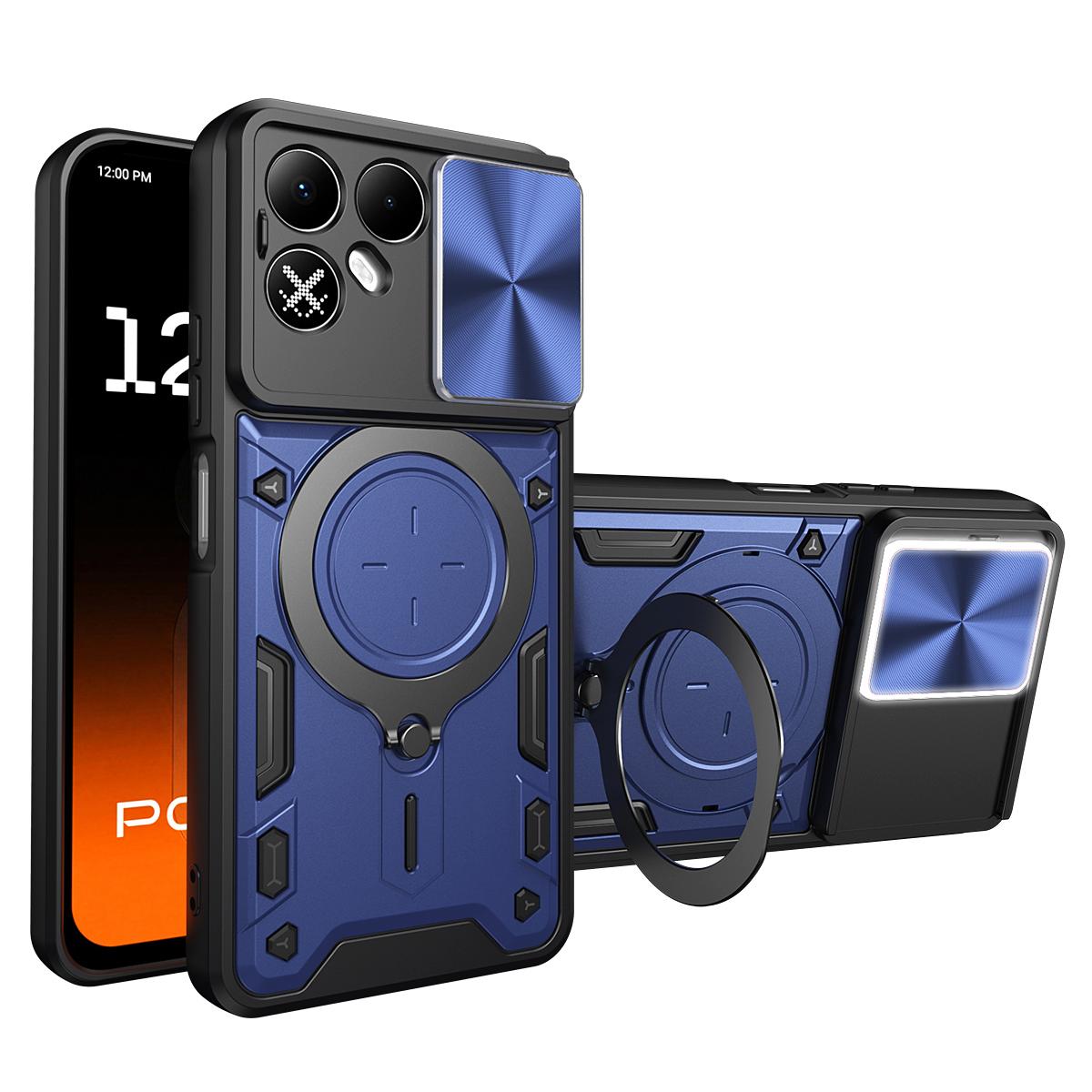 For Tecno Pova 8 5G CD Texture Sliding Camshield Magnetic Holder Phone Case(Blue) - Shopkiz.com