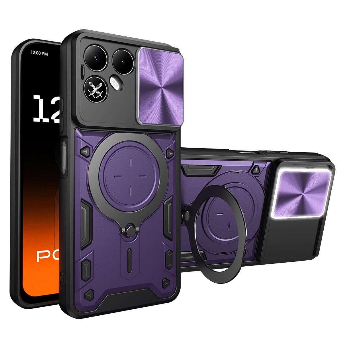 For Tecno Pova 8 5G CD Texture Sliding Camshield Magnetic Holder Phone Case(Purple) - Shopkiz.com
