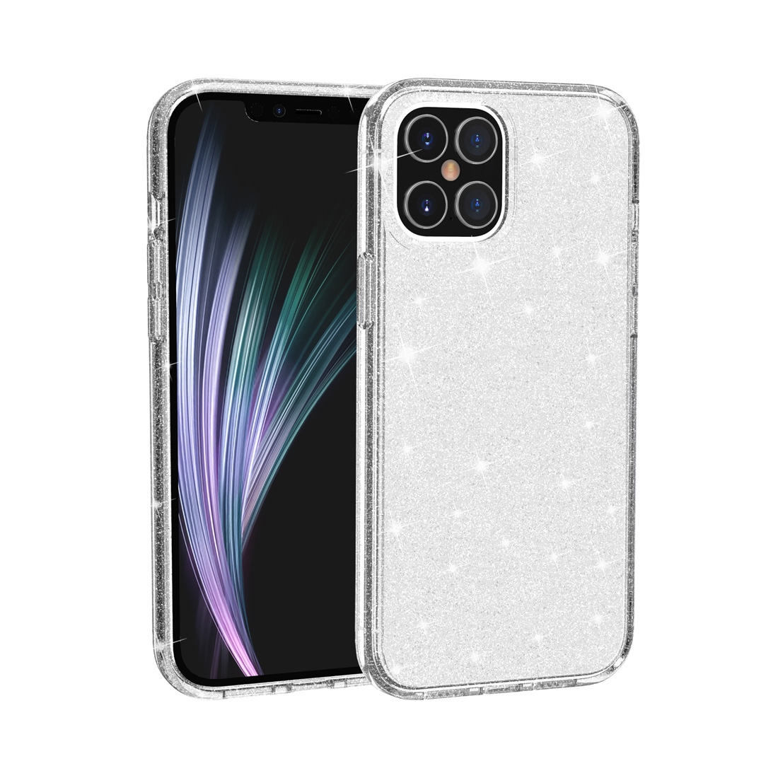 For iPhone 12 / 12 Pro Shockproof Terminator Style Glitter Powder Protective Case(White) - Shopkiz.com
