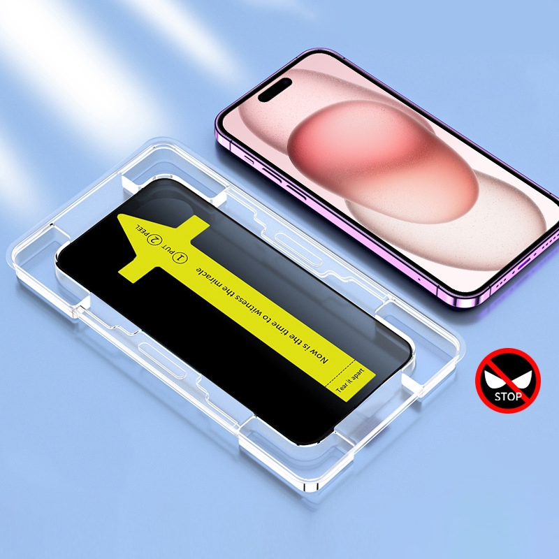 For iPhone 16 / 15 Anti-peeping Fast Attach Dust-proof Anti-static Tempered Glass Film - Shopkiz.com