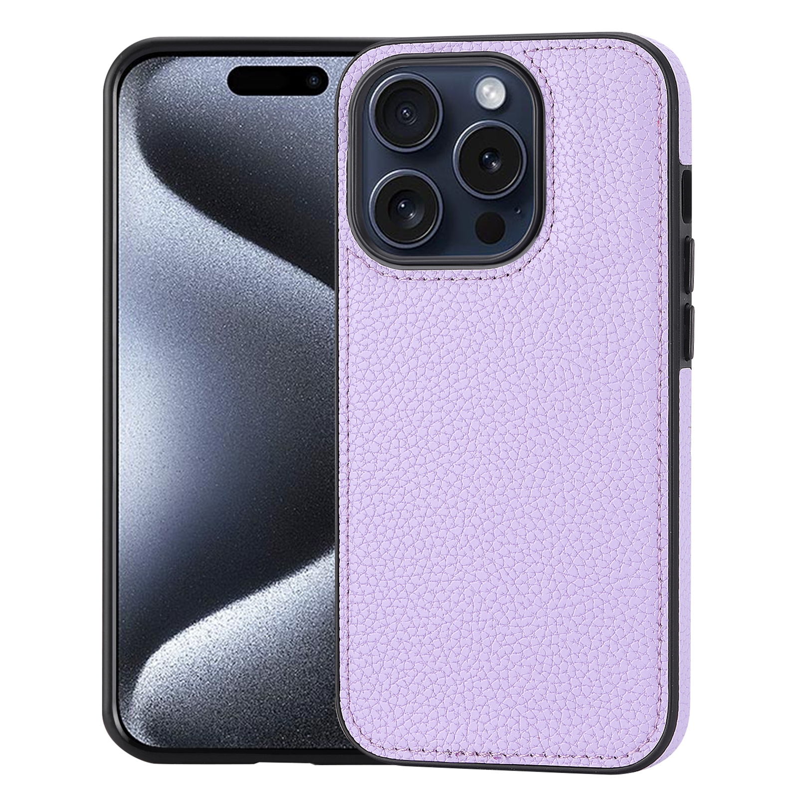 For iPhone 15 Pro Max Litchi Pattern Stitched Side-mounted Phone Case(Purple) - Shopkiz.com