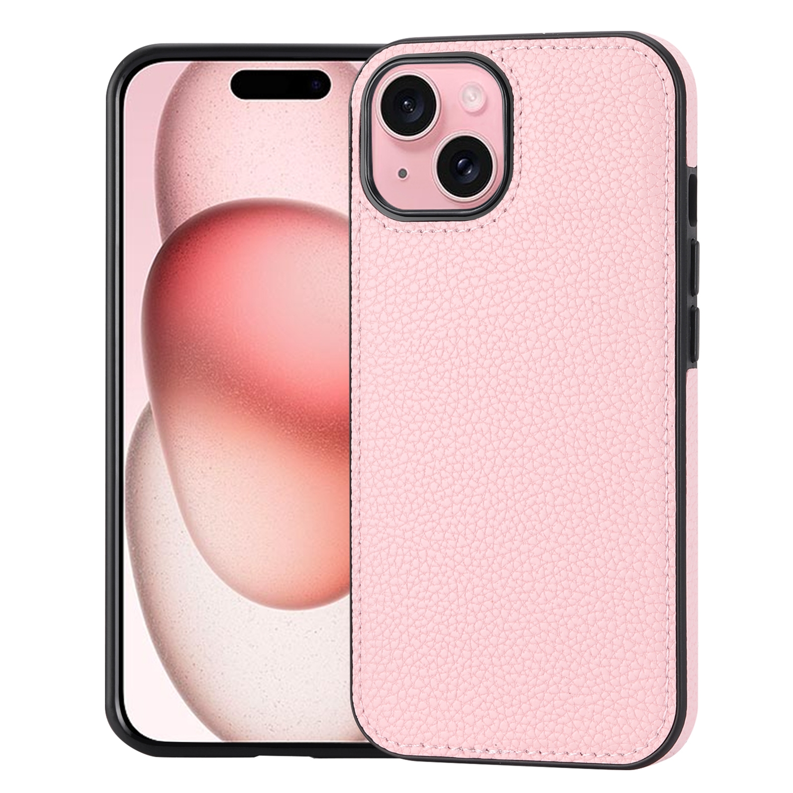 For iPhone 15 Litchi Pattern Stitched Side-mounted Phone Case(Pink) - Shopkiz.com