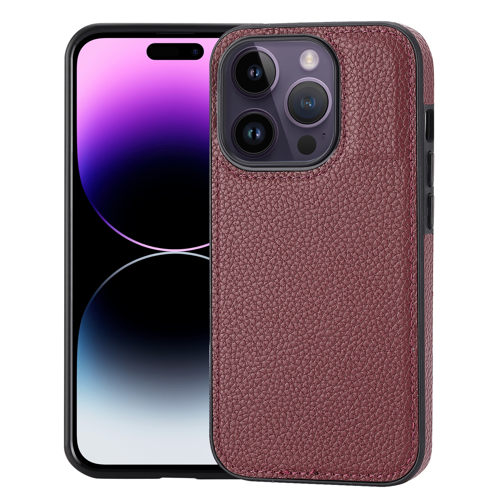 For iPhone 14 Pro Litchi Pattern Stitched Side-mounted Phone Case(Dark Red) - Shopkiz.com