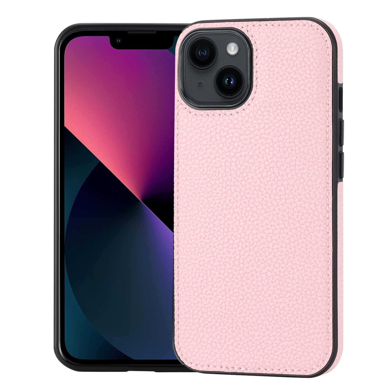 For iPhone 13 Litchi Pattern Stitched Side-mounted Phone Case(Pink) - Shopkiz.com