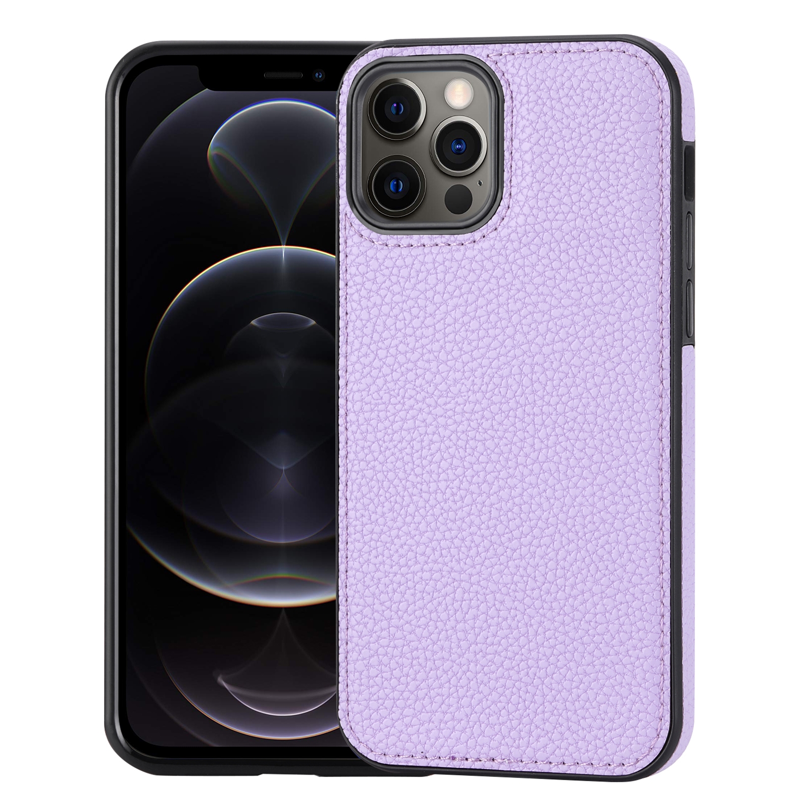 For iPhone 12 Pro Max Litchi Pattern Stitched Side-mounted Phone Case(Purple) - Shopkiz.com