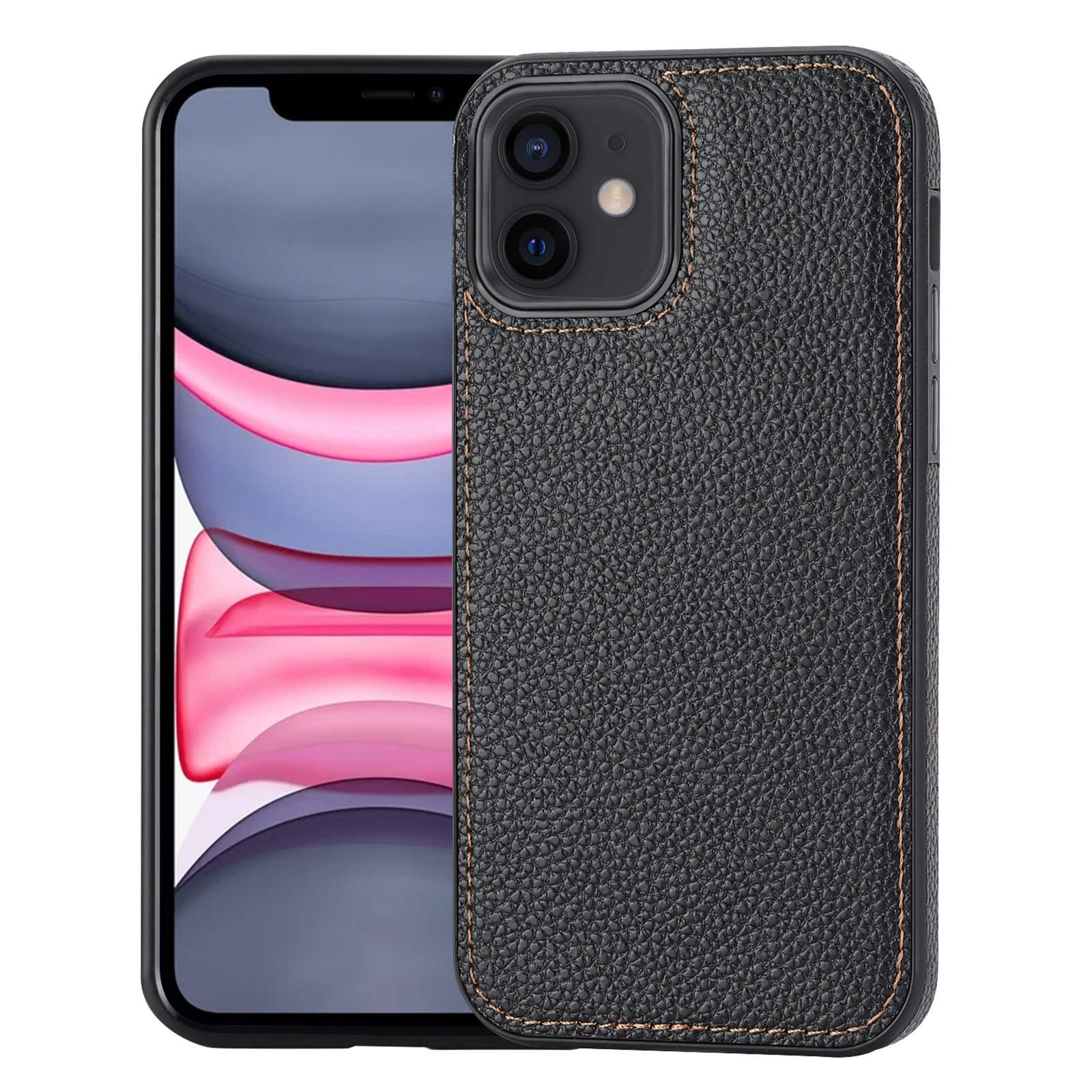 For iPhone 11 Litchi Pattern Stitched Side-mounted Phone Case(Black) - Shopkiz.com