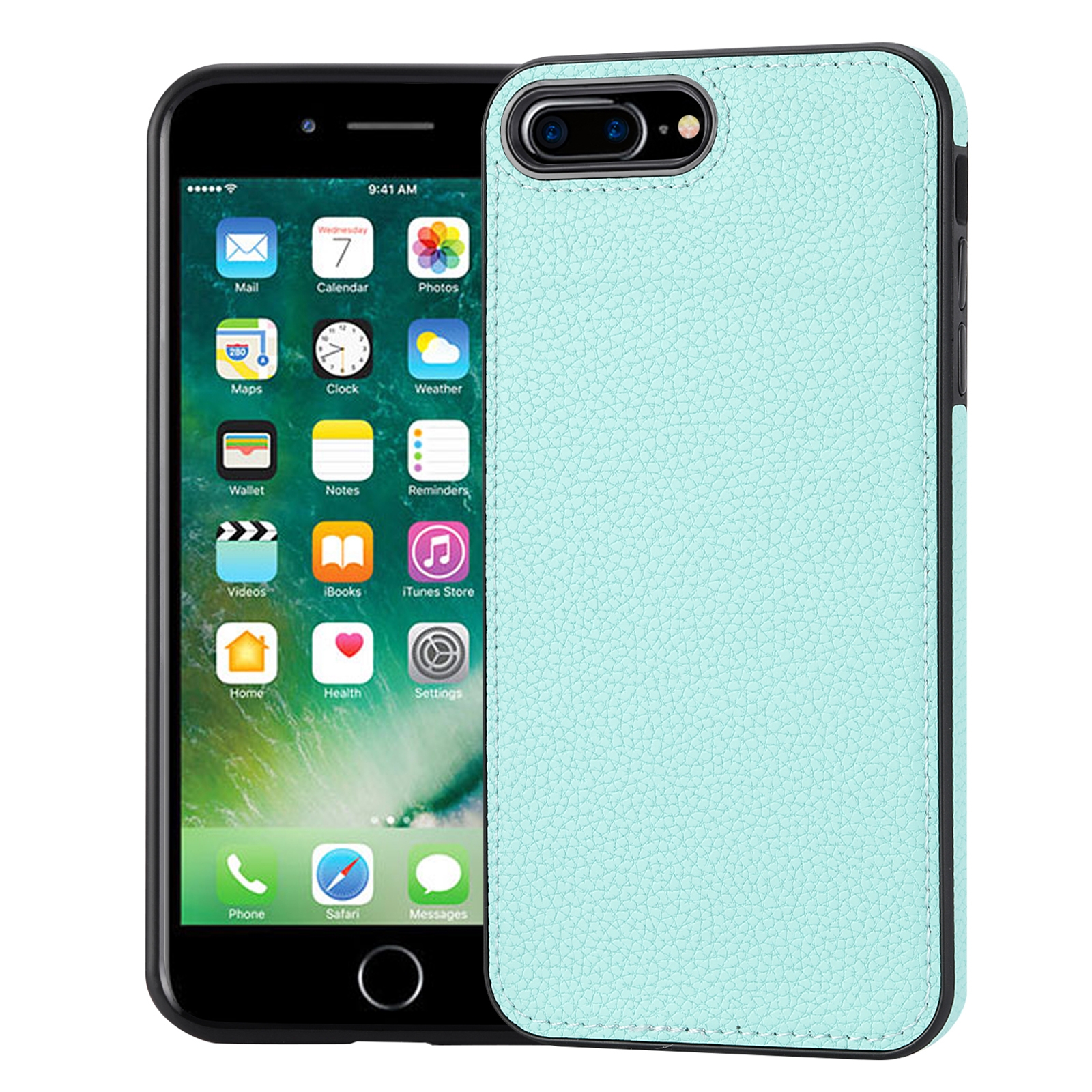 For iPhone 7 Plus/8 Plus Litchi Pattern Stitched Side-mounted Phone Case(Mint Green) - Shopkiz.com
