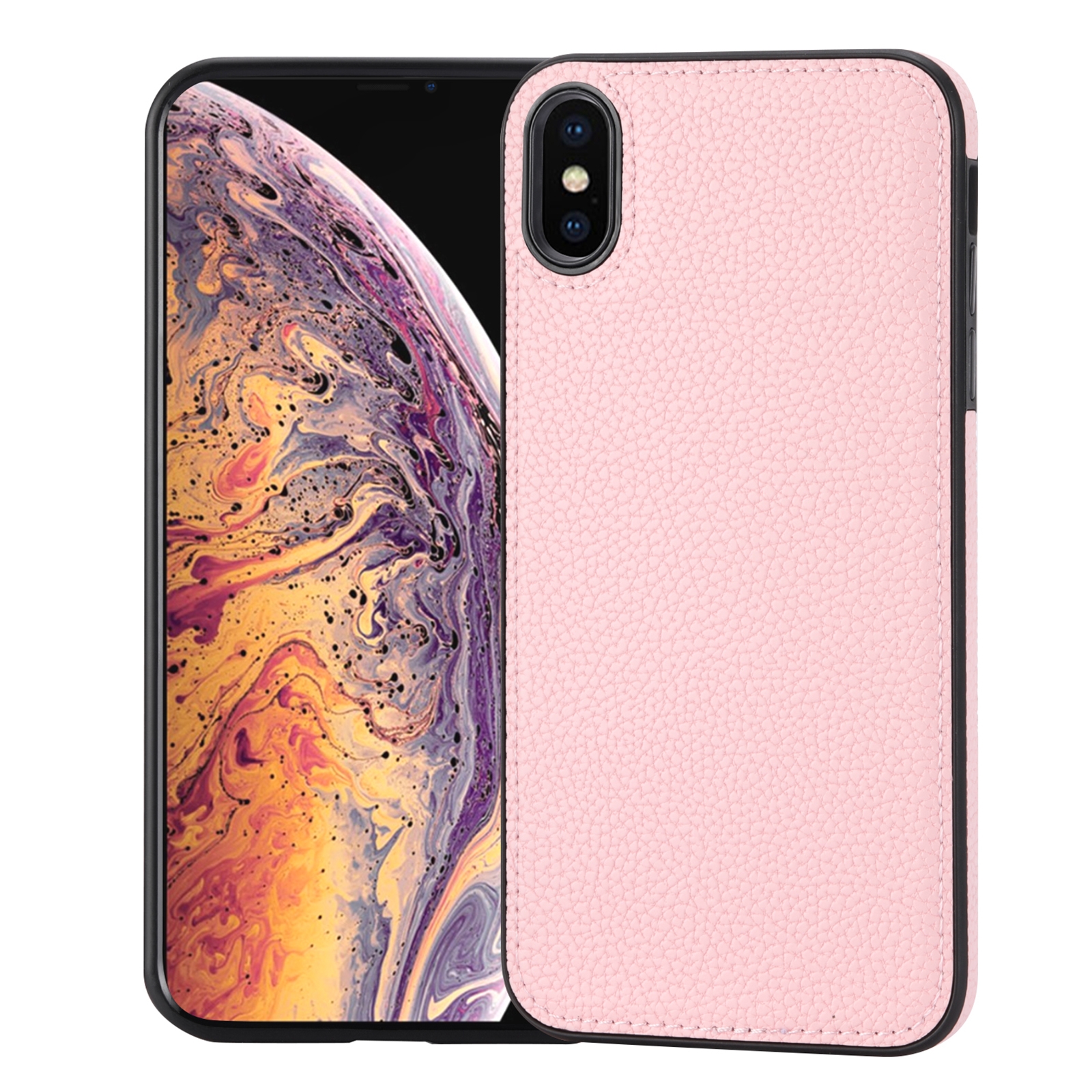 For iPhone XS Max Litchi Pattern Stitched Side-mounted Phone Case(Pink) - Shopkiz.com