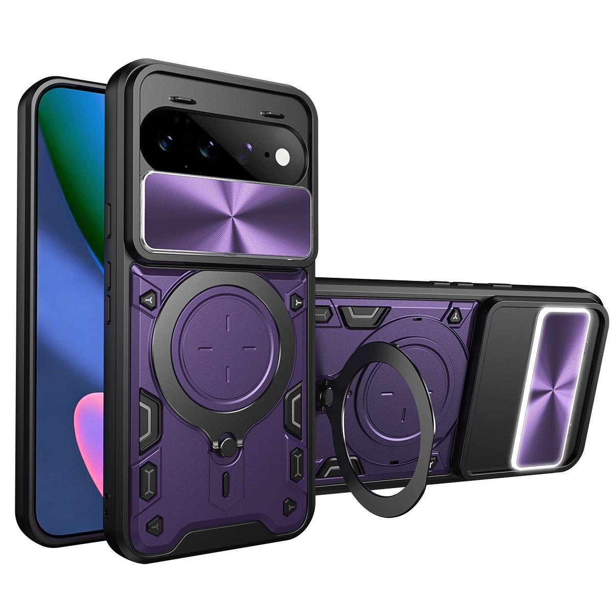 For Google Pixel 11 Pro XL CD Texture Sliding Camshield Magnetic Holder Phone Case(Purple) - Shopkiz.com