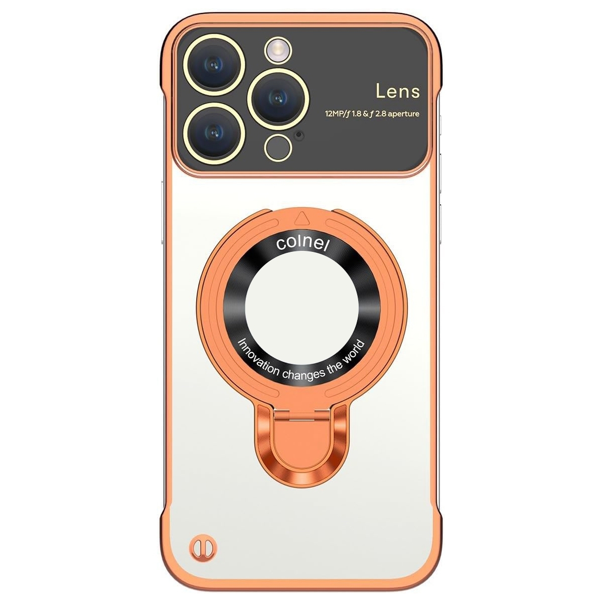 For iPhone 14 Pro Max Frameless MagSafe Magnetic Holder Phone Case(Orange) - Shopkiz.com