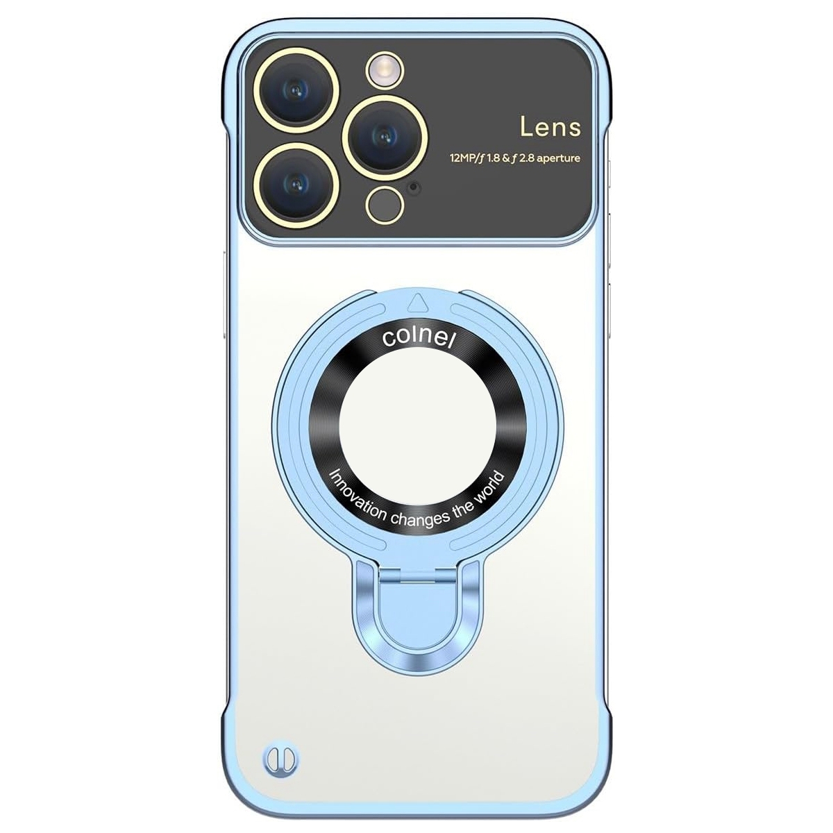 For iPhone 15 Pro Frameless MagSafe Magnetic Holder Phone Case(Blue) - Shopkiz.com