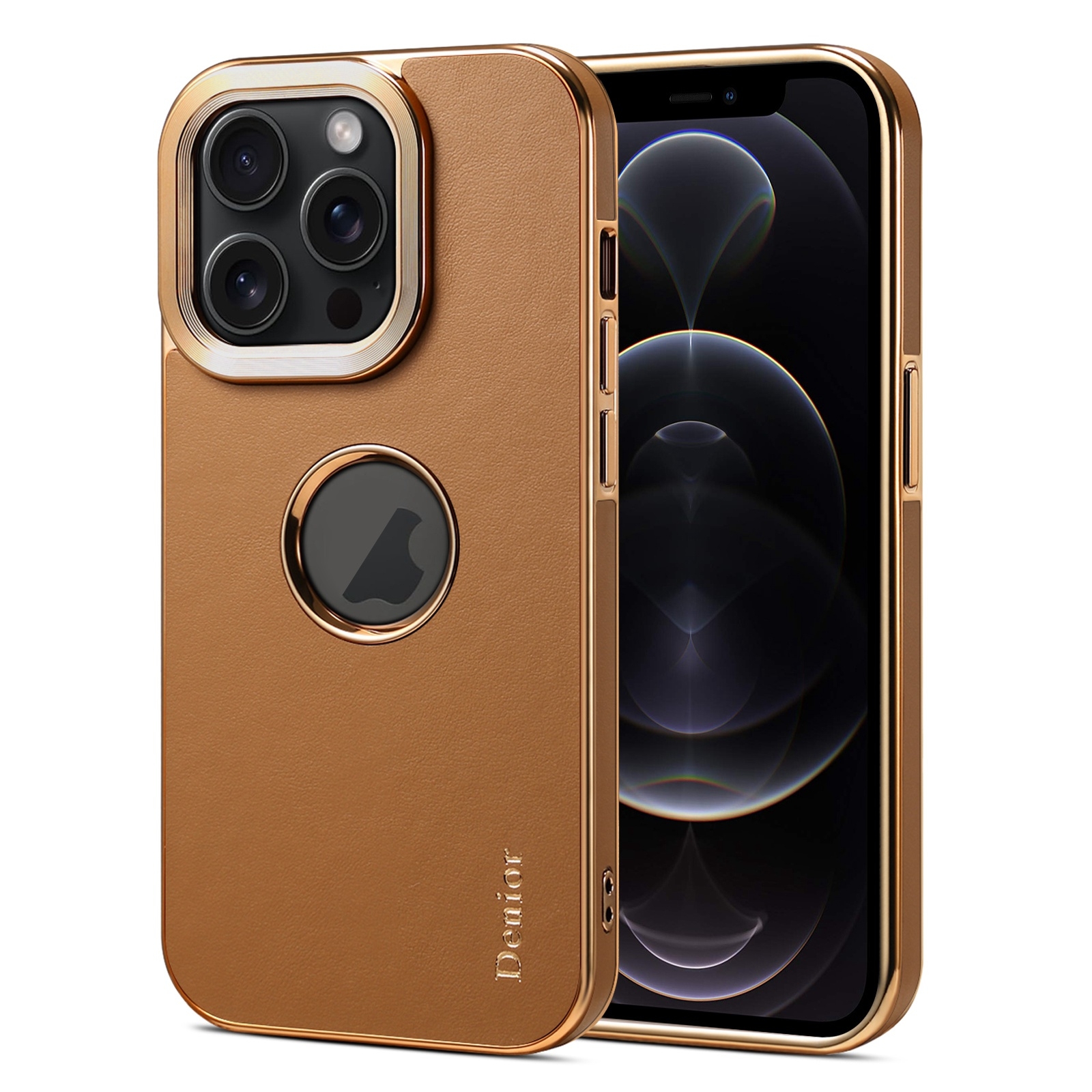 For iPhone 12 / 12 Pro Denior Fragrant Calf Texture Electroplating Phone Case(Khaki) - Shopkiz.com