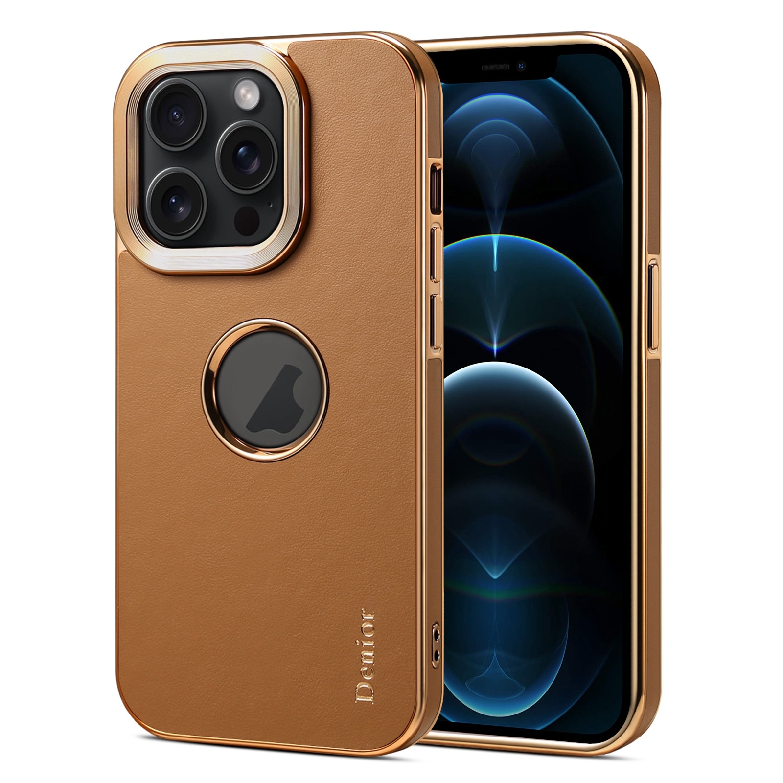 For iPhone 12 Pro Max Denior Fragrant Calf Texture Electroplating Phone Case(Khaki) - Shopkiz.com