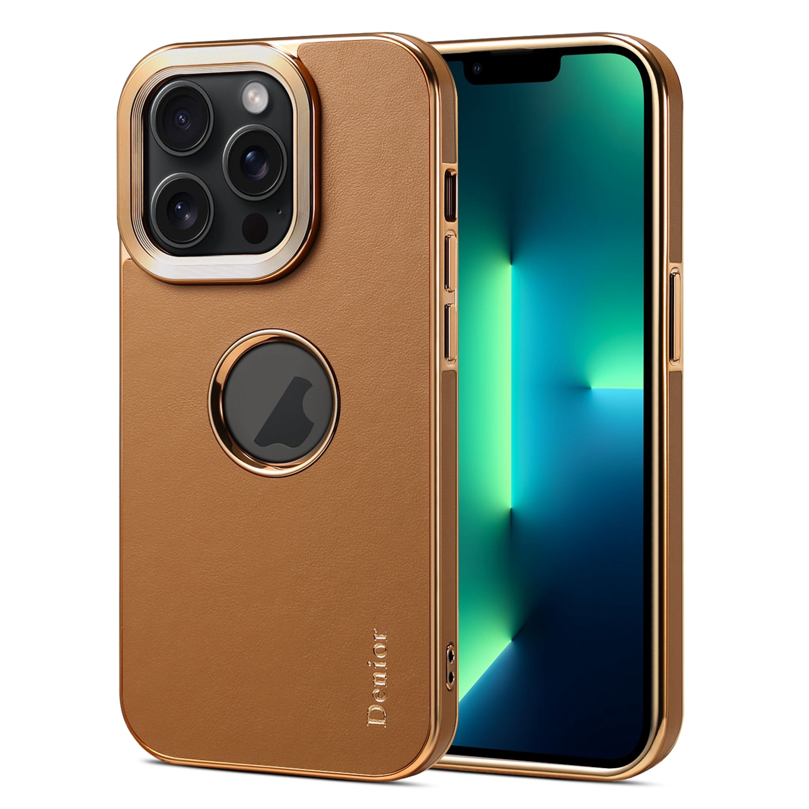 For iPhone 13 Pro Max Denior Fragrant Calf Texture Electroplating Phone Case(Khaki) - Shopkiz.com