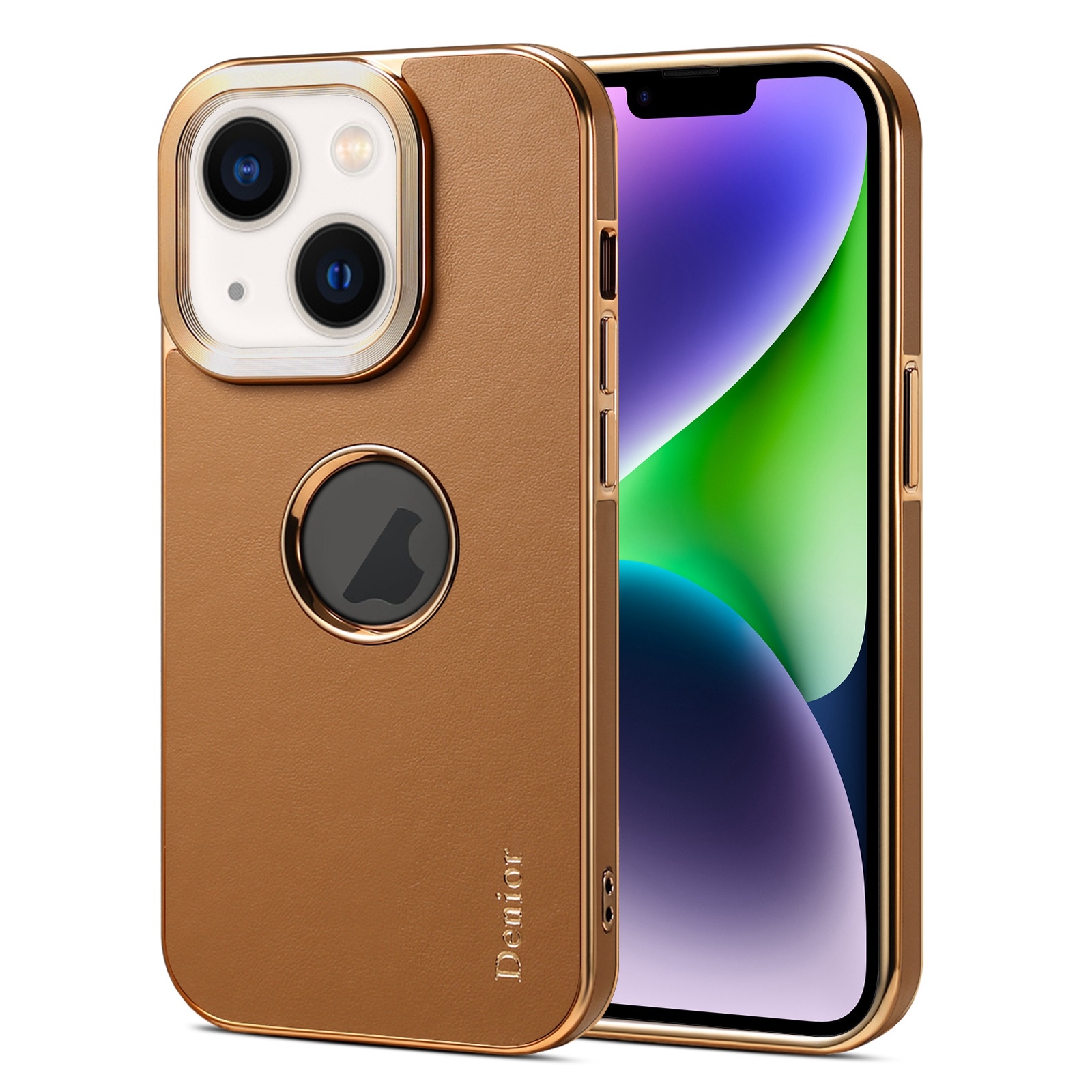 For iPhone 14 Plus Denior Fragrant Calf Texture Electroplating Phone Case(Khaki) - Shopkiz.com