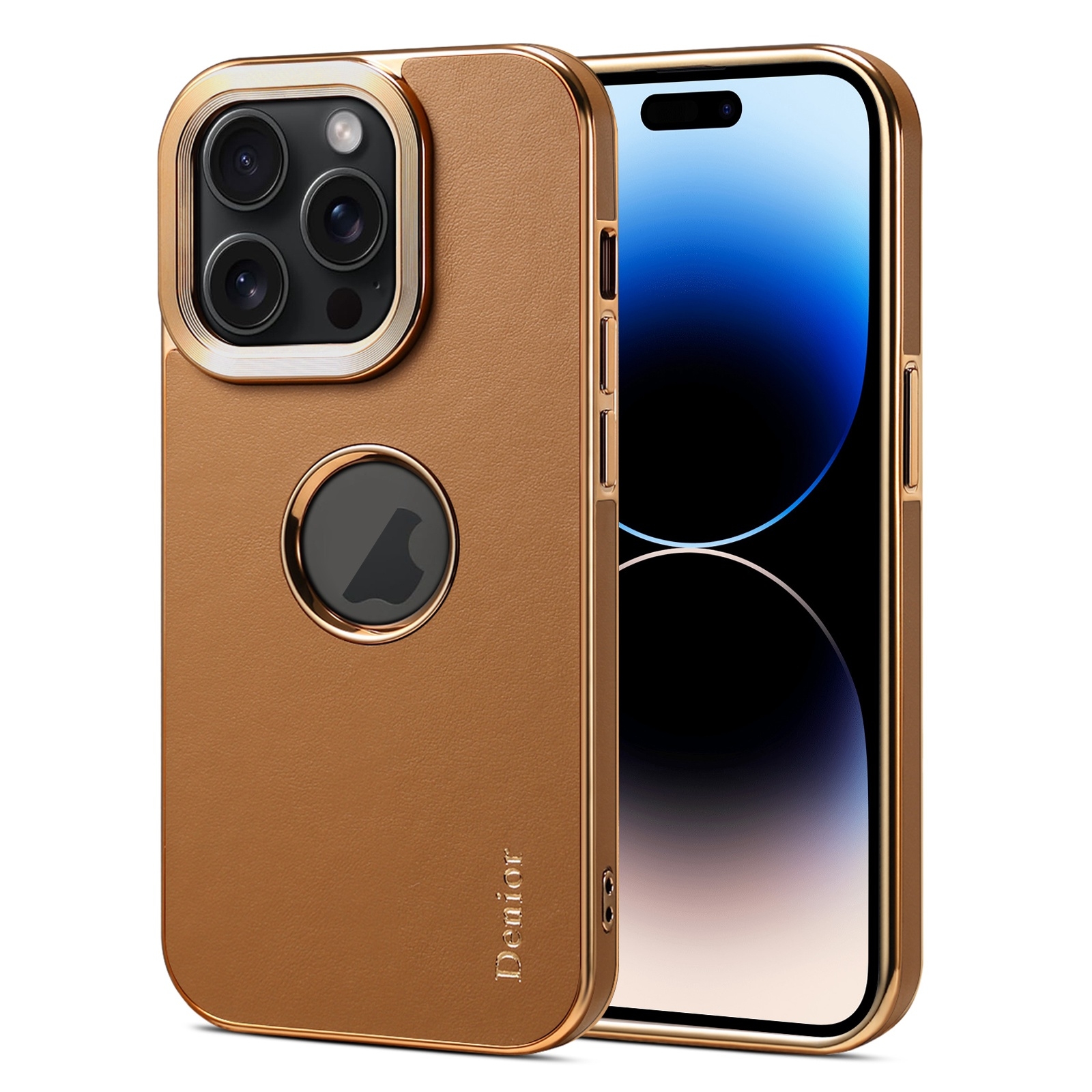 For iPhone 14 Pro Max Denior Fragrant Calf Texture Electroplating Phone Case(Khaki) - Shopkiz.com