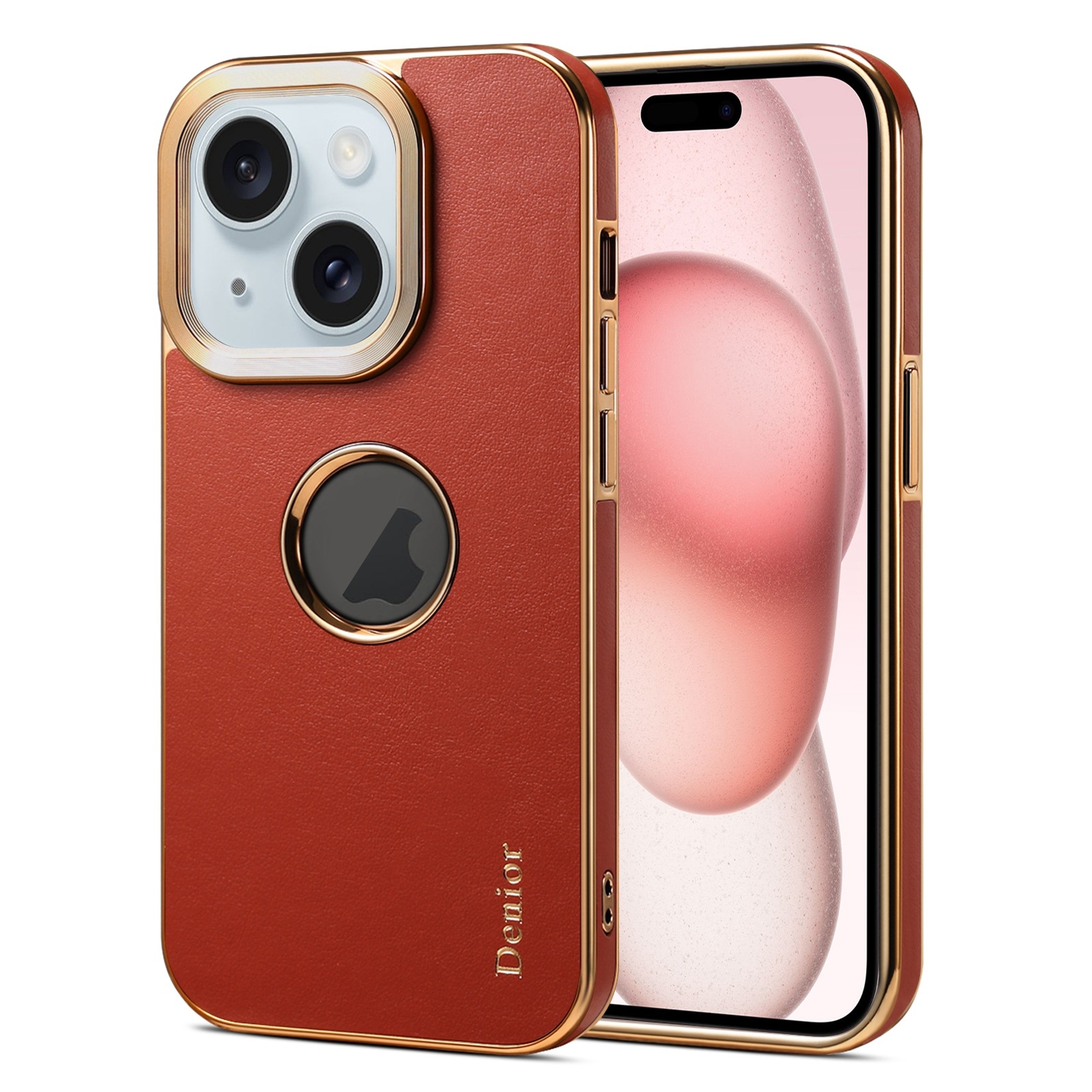 For iPhone 15 Denior Fragrant Calf Texture Electroplating Phone Case(Maroon Red) - Shopkiz.com