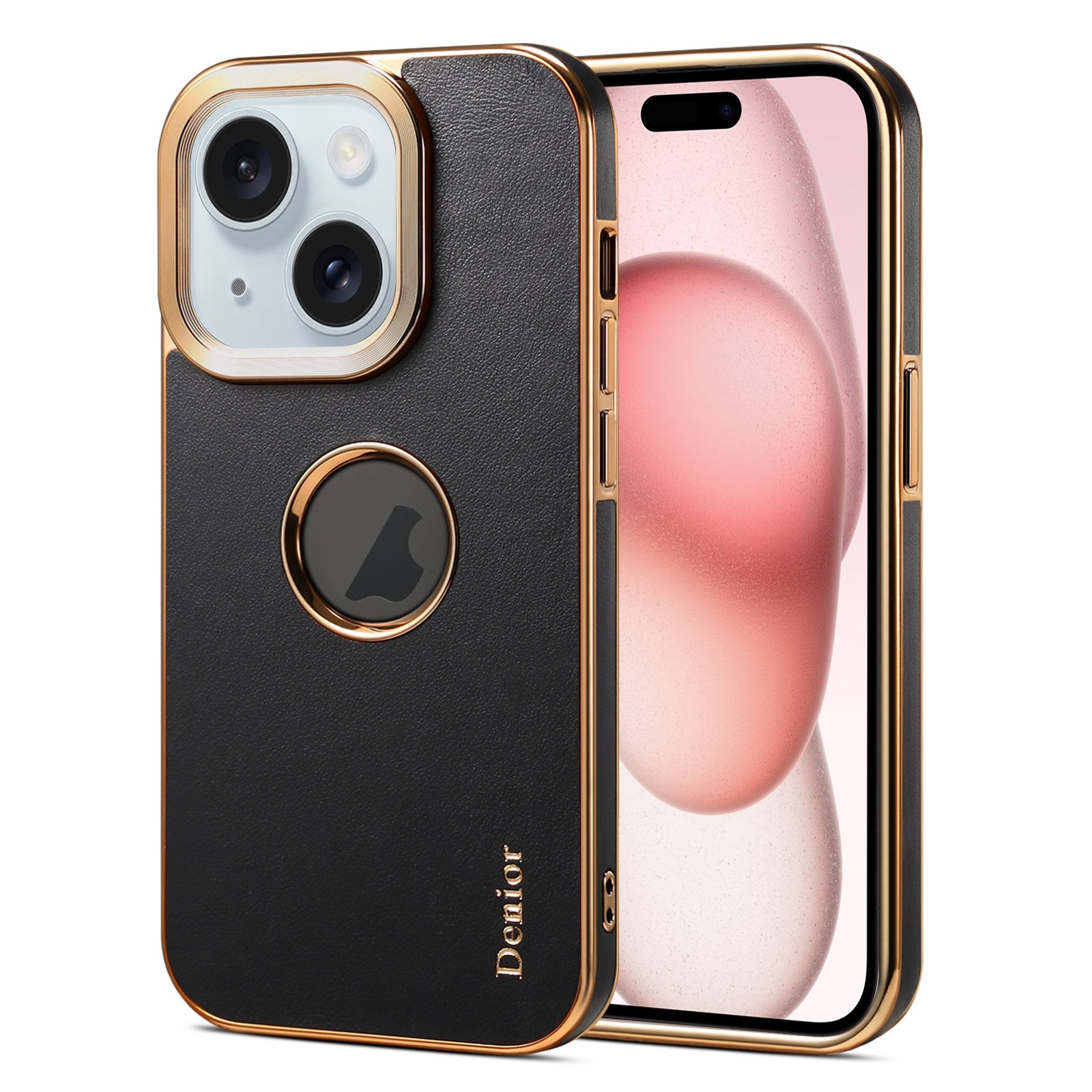 For iPhone 15 Plus Denior Fragrant Calf Texture Electroplating Phone Case(Black) - Shopkiz.com