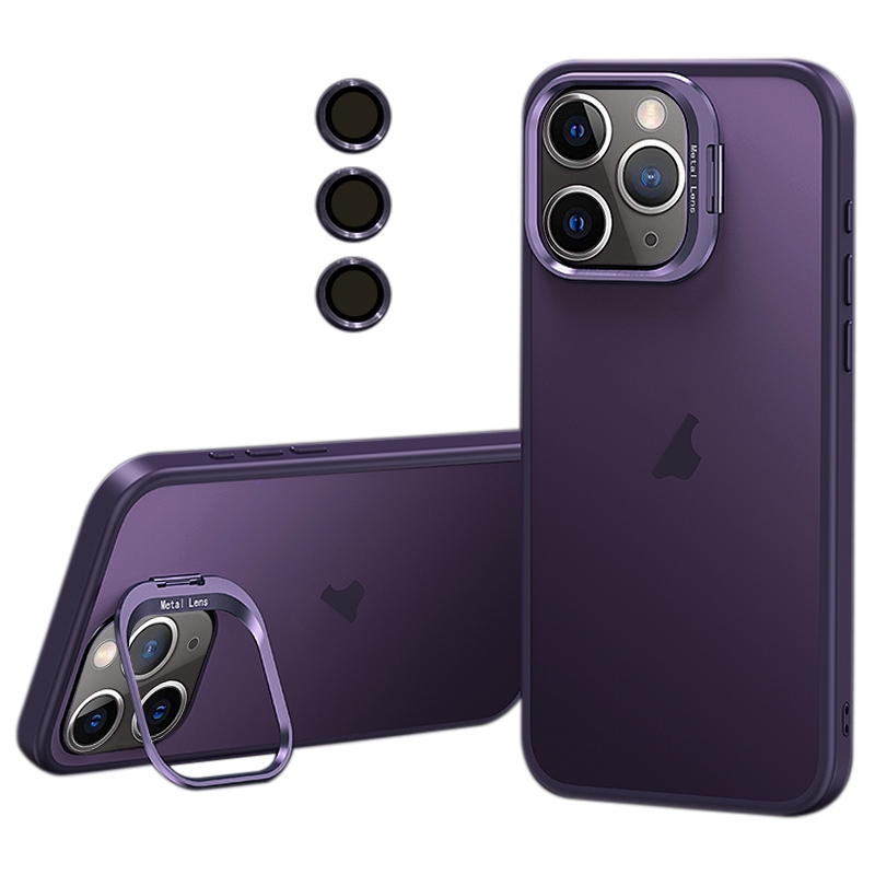 For iPhone 11 Pro Max Lens Holder Frosted Phone Case(Purple) - Shopkiz.com