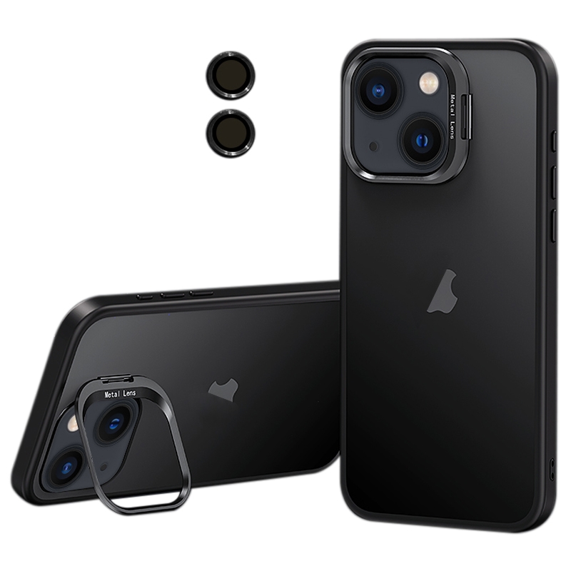 For iPhone 13 Lens Holder Frosted Phone Case(Black) - Shopkiz.com