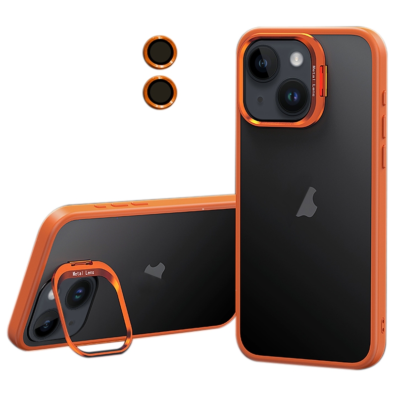 For iPhone 14 Lens Holder Frosted Phone Case(Orange) - Shopkiz.com