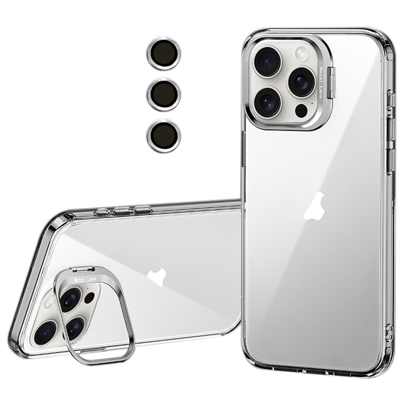 For iPhone 14 Pro Max Lens Holder Frosted Phone Case(Transparent) - Shopkiz.com