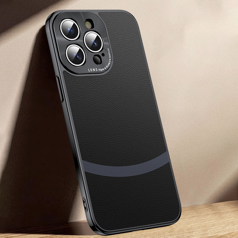 For iPhone 12 Pro Gilt Leather Electroplated Phone Case(Black) - Shopkiz.com