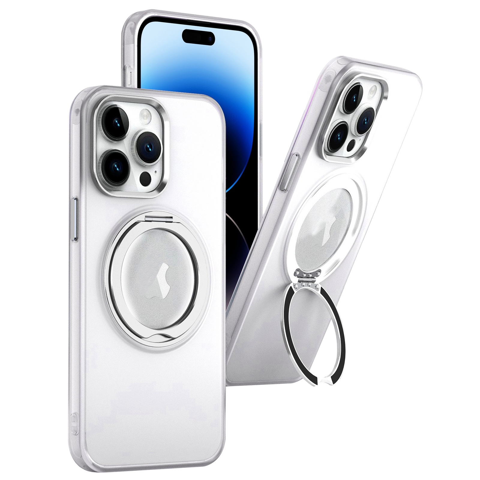 For iPhone 14 Pro 360 Rotate Ring Holder MagSafe PC Phone Case(White) - Shopkiz.com