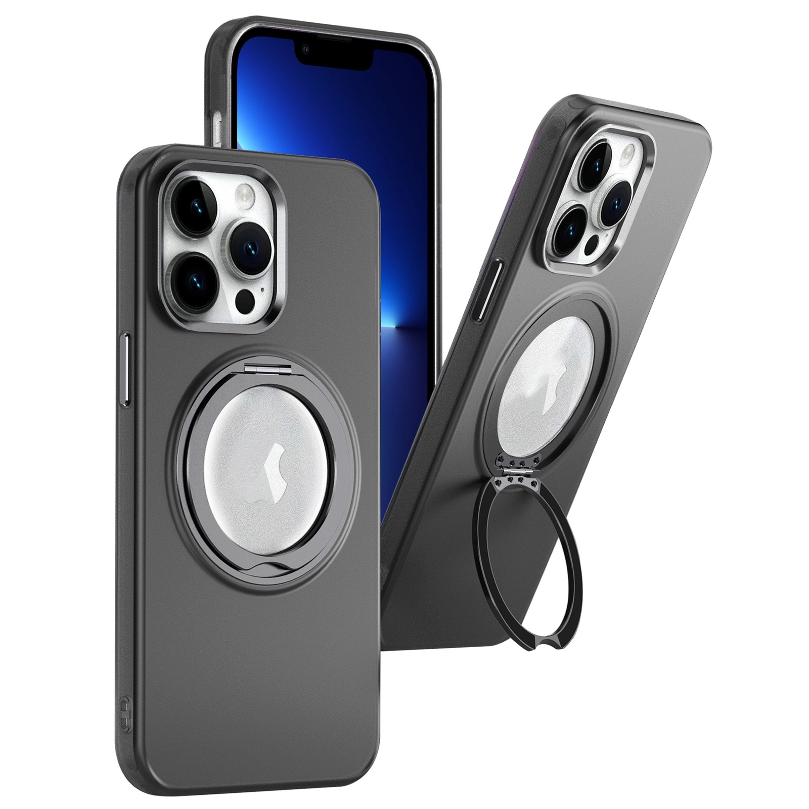 For iPhone 13 Pro 360 Rotate Ring Holder MagSafe PC Phone Case(Black) - Shopkiz.com