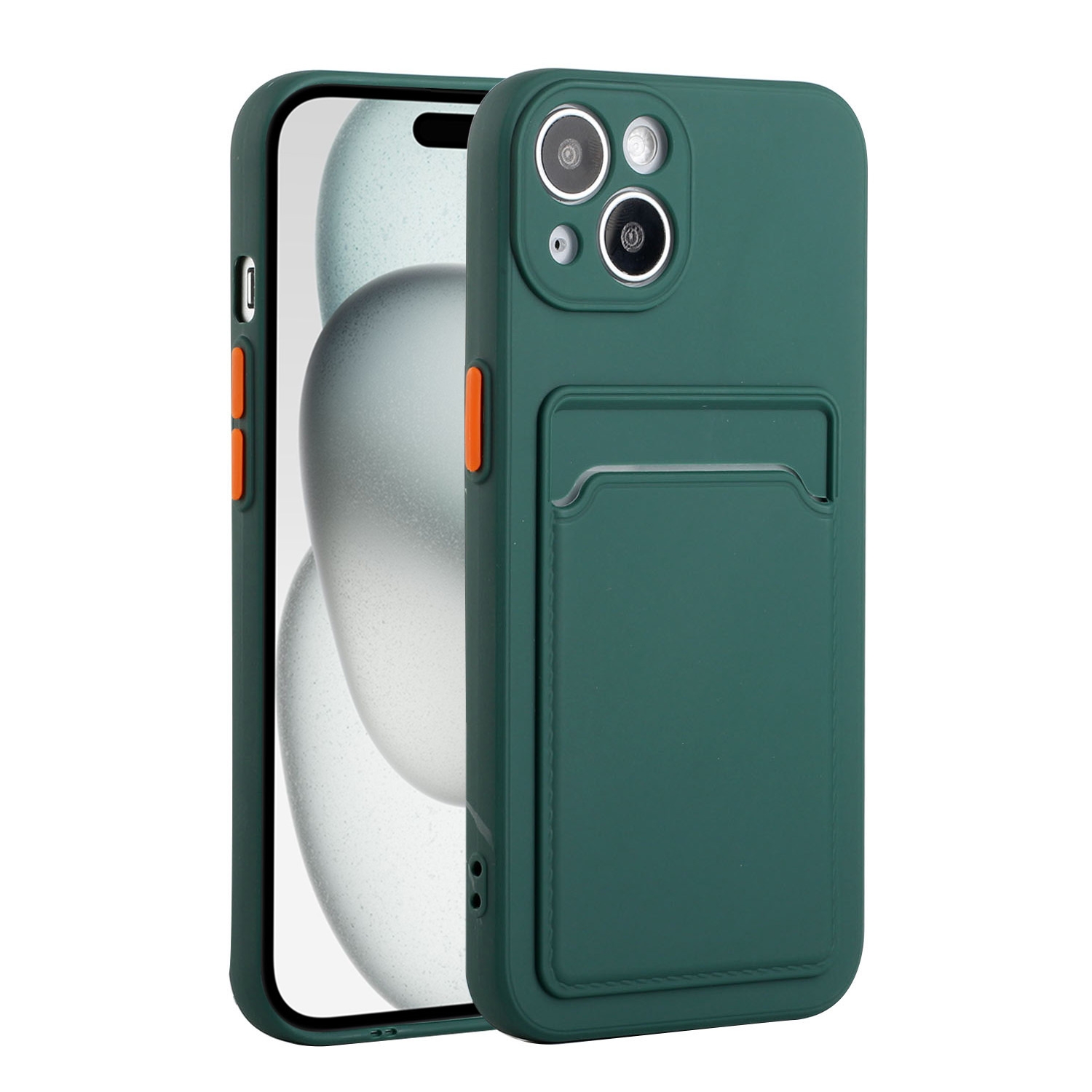 For iPhone 15 Plus Card Slot Design Shockproof TPU Phone Case(Dark Green) - Shopkiz.com