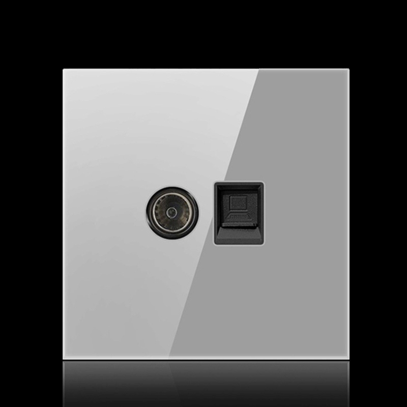 86mm Round LED Tempered Glass Switch Panel, Gray Round Glass, Style:Telephone-TV Socket - Shopkiz.com