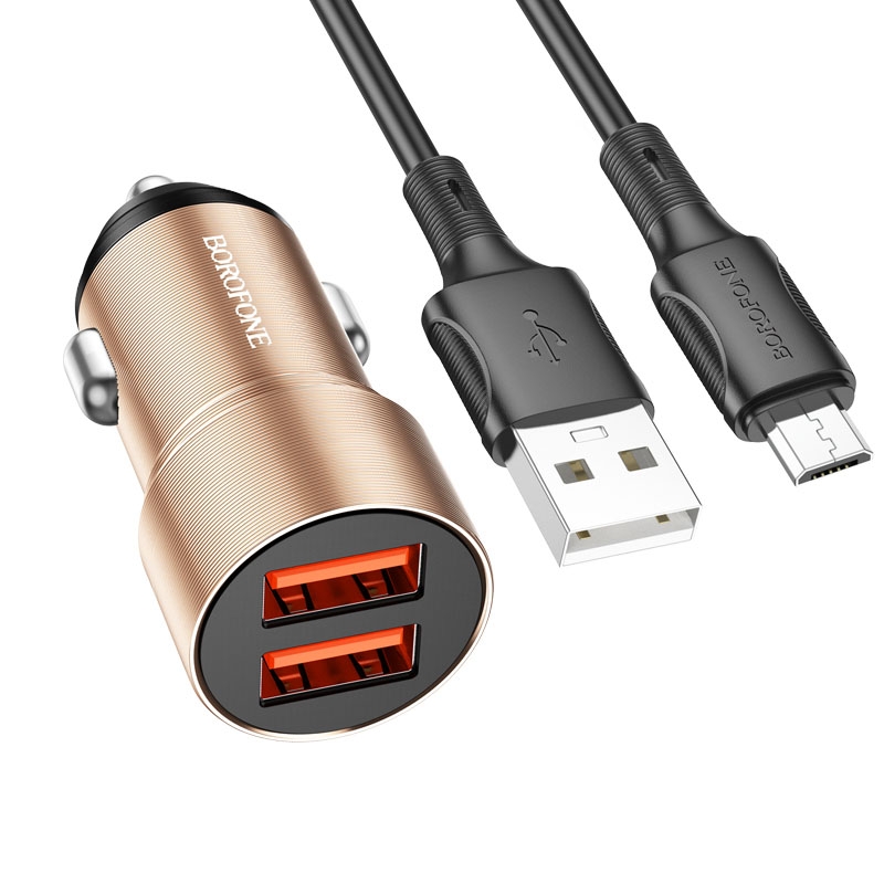 BOROFONE BZ19B Wisdom QC3.0 Dual USB Ports Fast Charging Car Charger with USB to Micro USB Cable(Gold) - Shopkiz.com