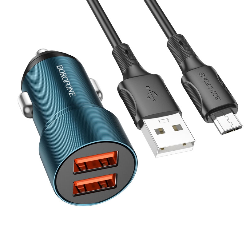BOROFONE BZ19B Wisdom QC3.0 Dual USB Ports Fast Charging Car Charger with USB to Micro USB Cable(Blue) - Shopkiz.com