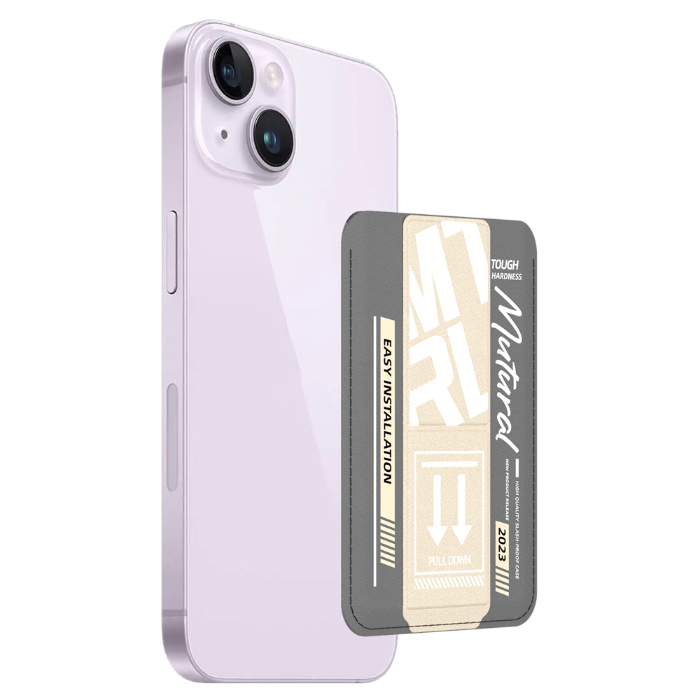 For iPhone 14 mutural Chuncai Series Magnetic Holder Card Slot(Grey Cream Yellow) - Shopkiz.com