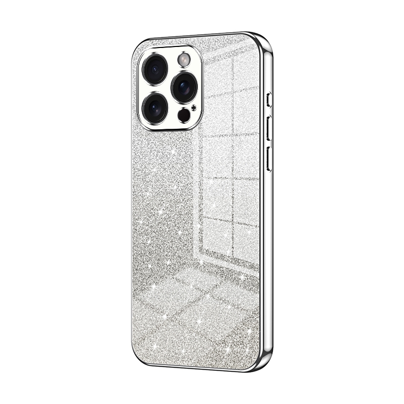 For iPhone 15 Pro Max Gradient Glitter Powder Electroplated Phone Case(Silver) - Shopkiz.com